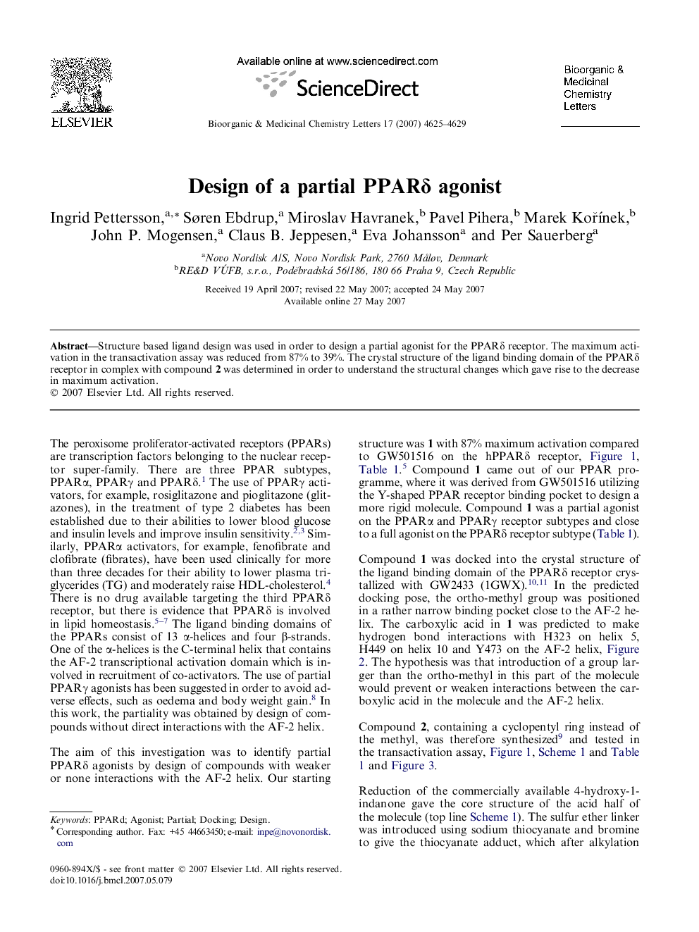 Design of a partial PPARδ agonist