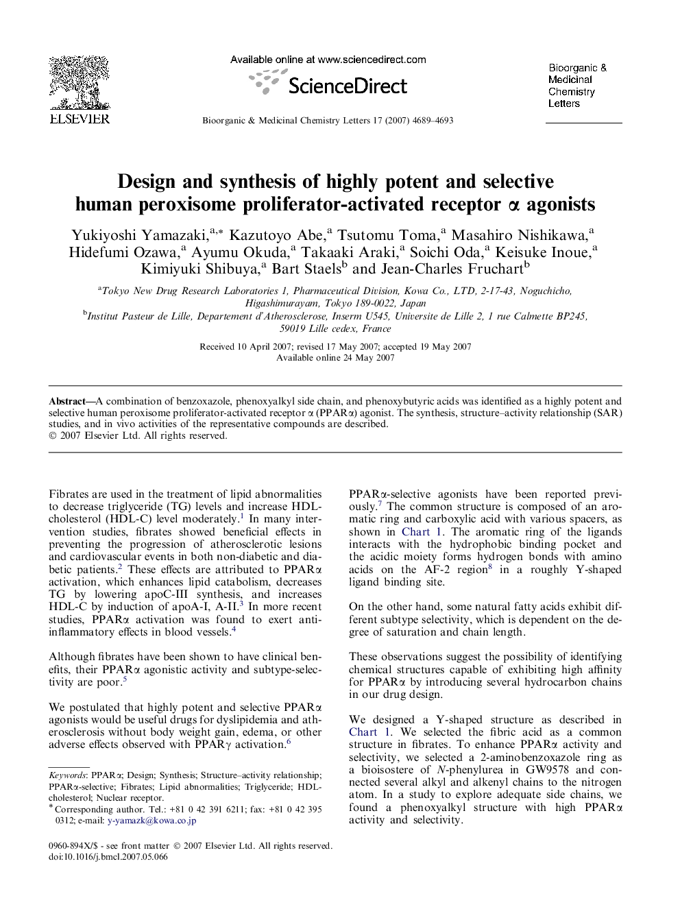 Design and synthesis of highly potent and selective human peroxisome proliferator-activated receptor α agonists