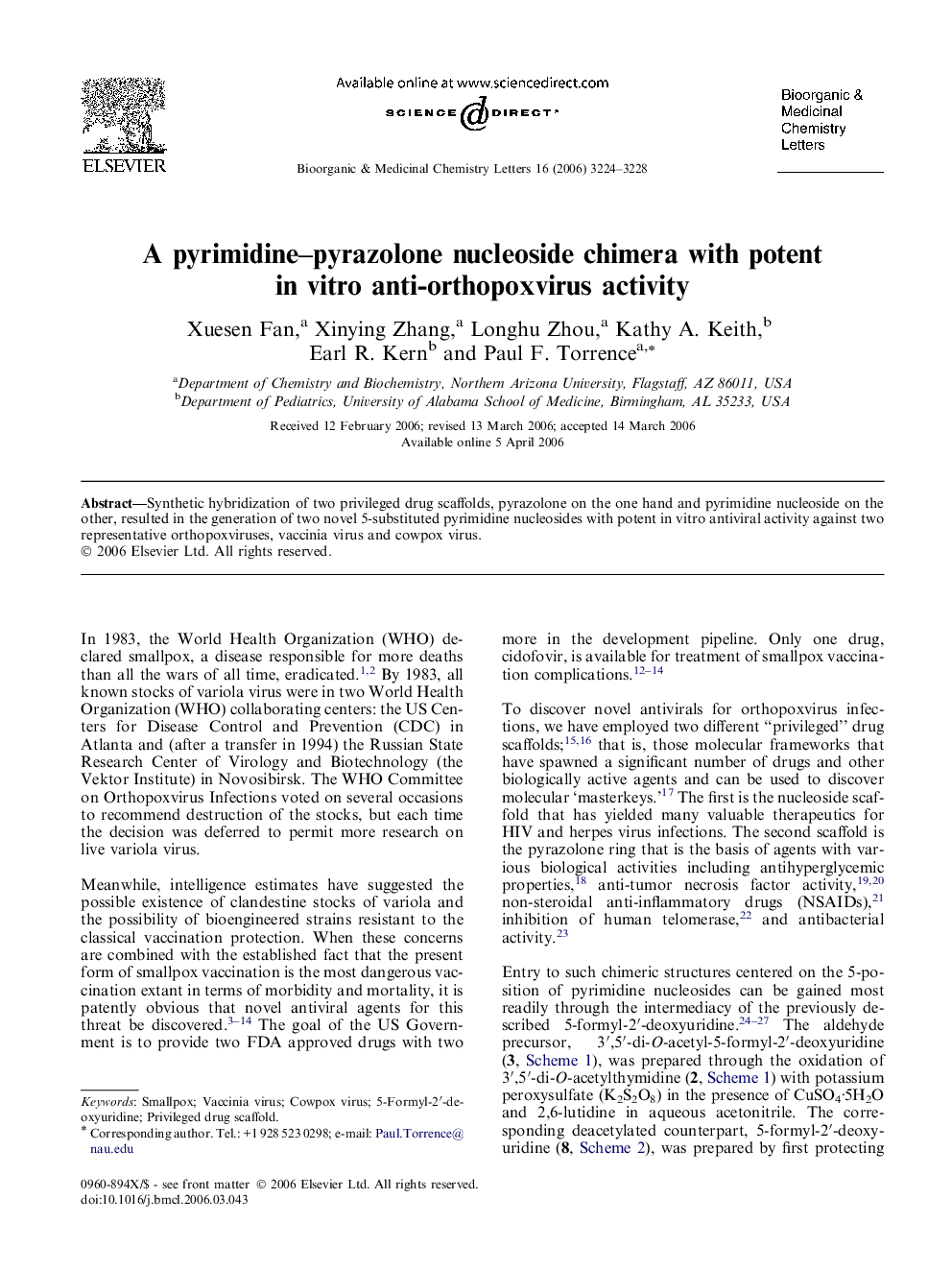 A pyrimidine–pyrazolone nucleoside chimera with potent in vitro anti-orthopoxvirus activity