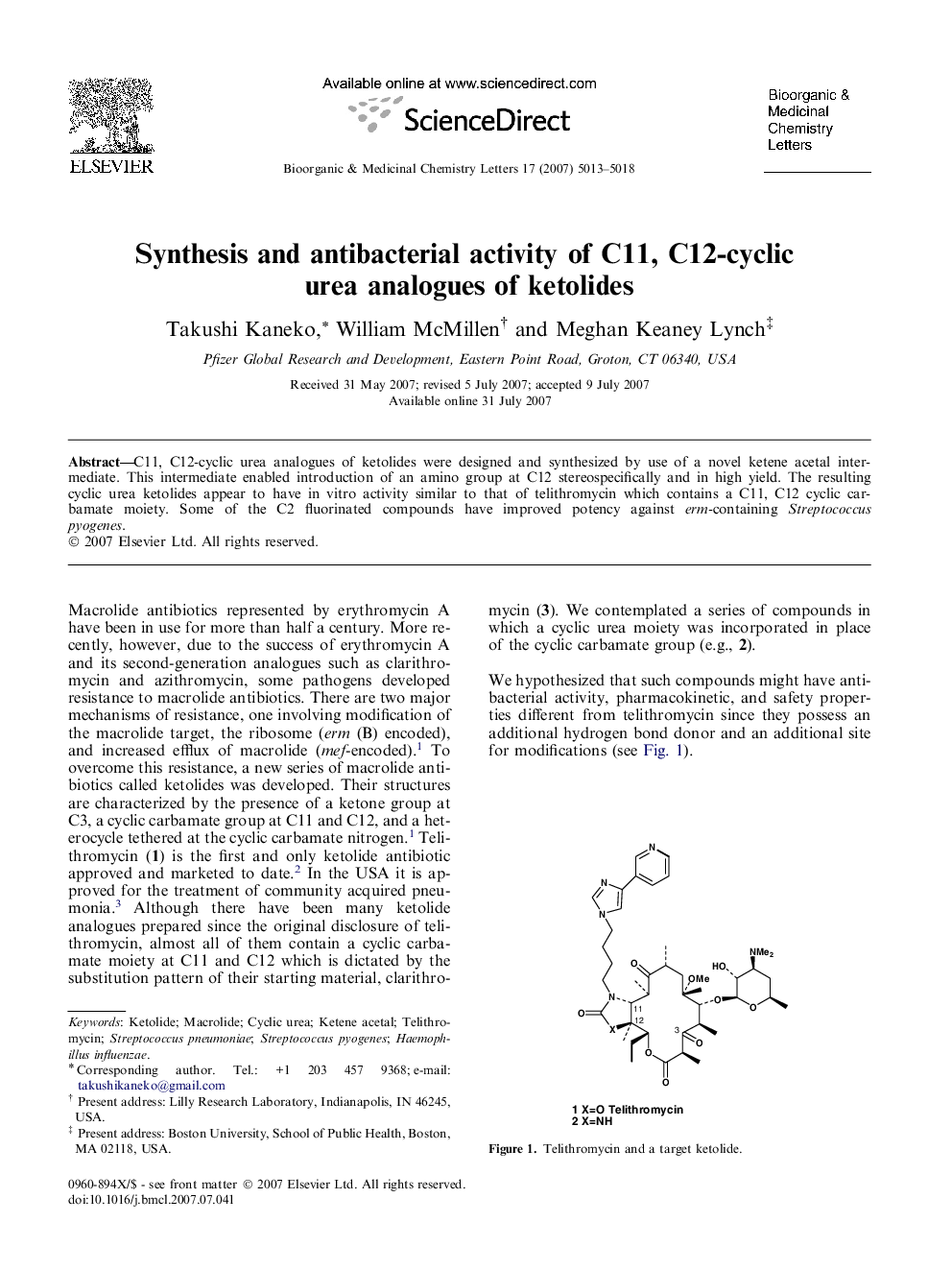 Synthesis and antibacterial activity of C11, C12-cyclic urea analogues of ketolides