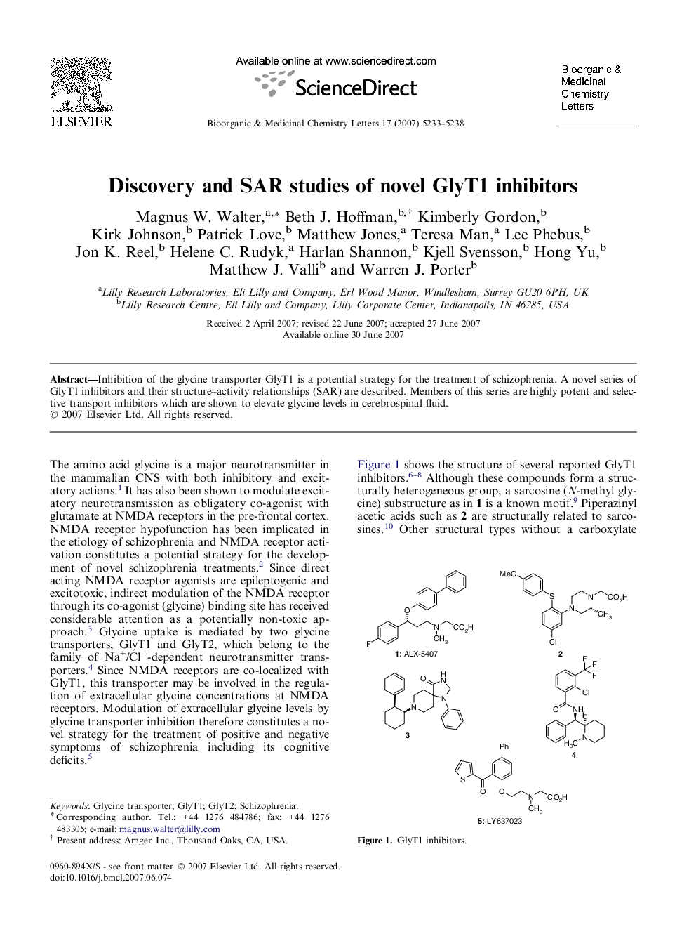 عکس صفحه اول مقاله: Discovery and SAR studies of novel GlyT1 inhibitors Discovery and SAR studies of novel GlyT1 inhibitors