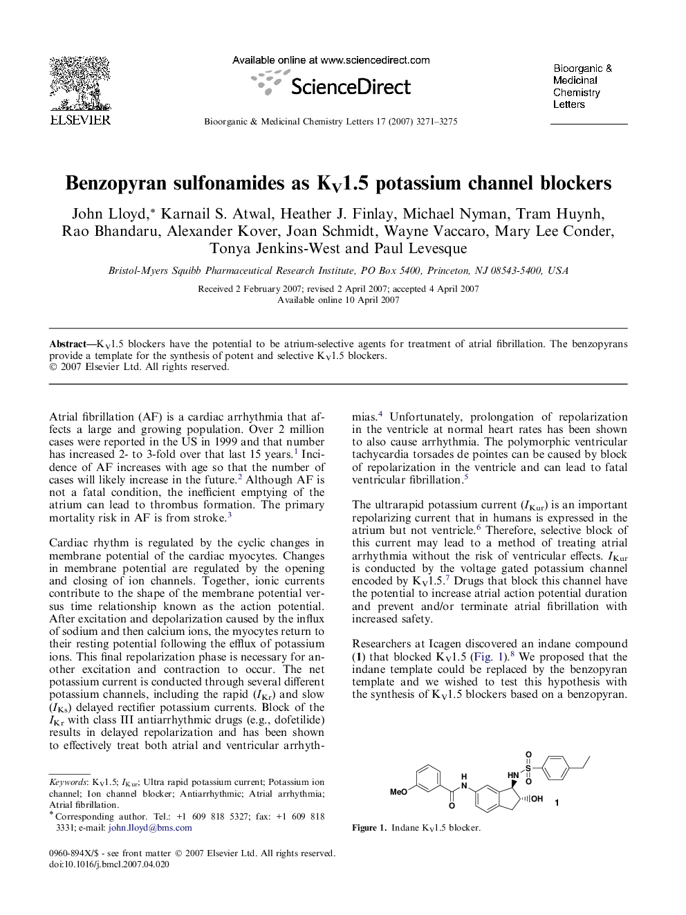 Benzopyran sulfonamides as KV1.5 potassium channel blockers