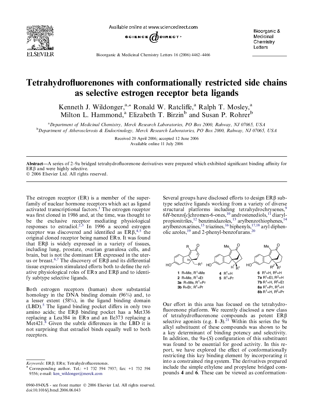 Tetrahydrofluorenones with conformationally restricted side chains as selective estrogen receptor beta ligands