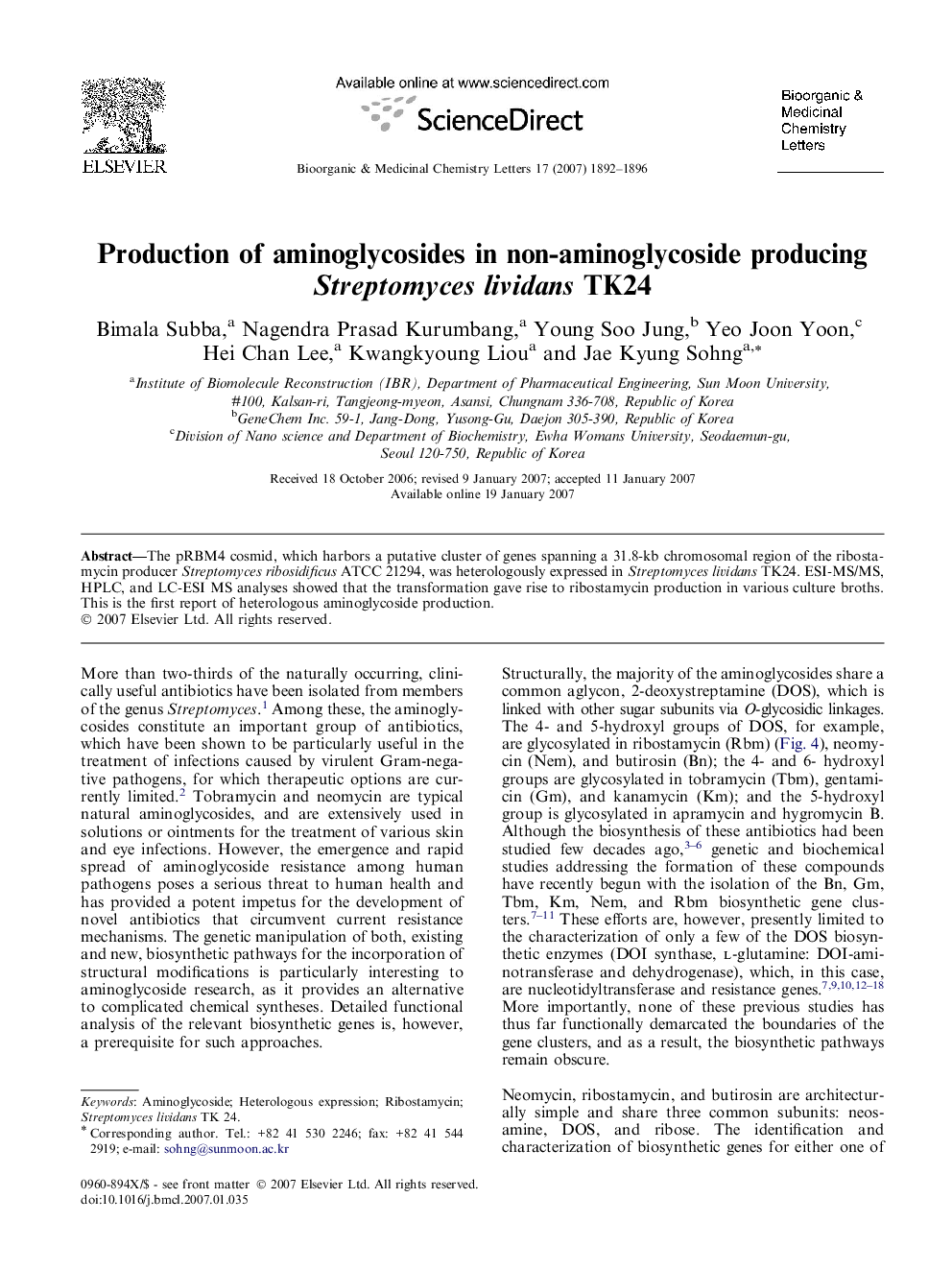 Production of aminoglycosides in non-aminoglycoside producing Streptomyces lividans TK24