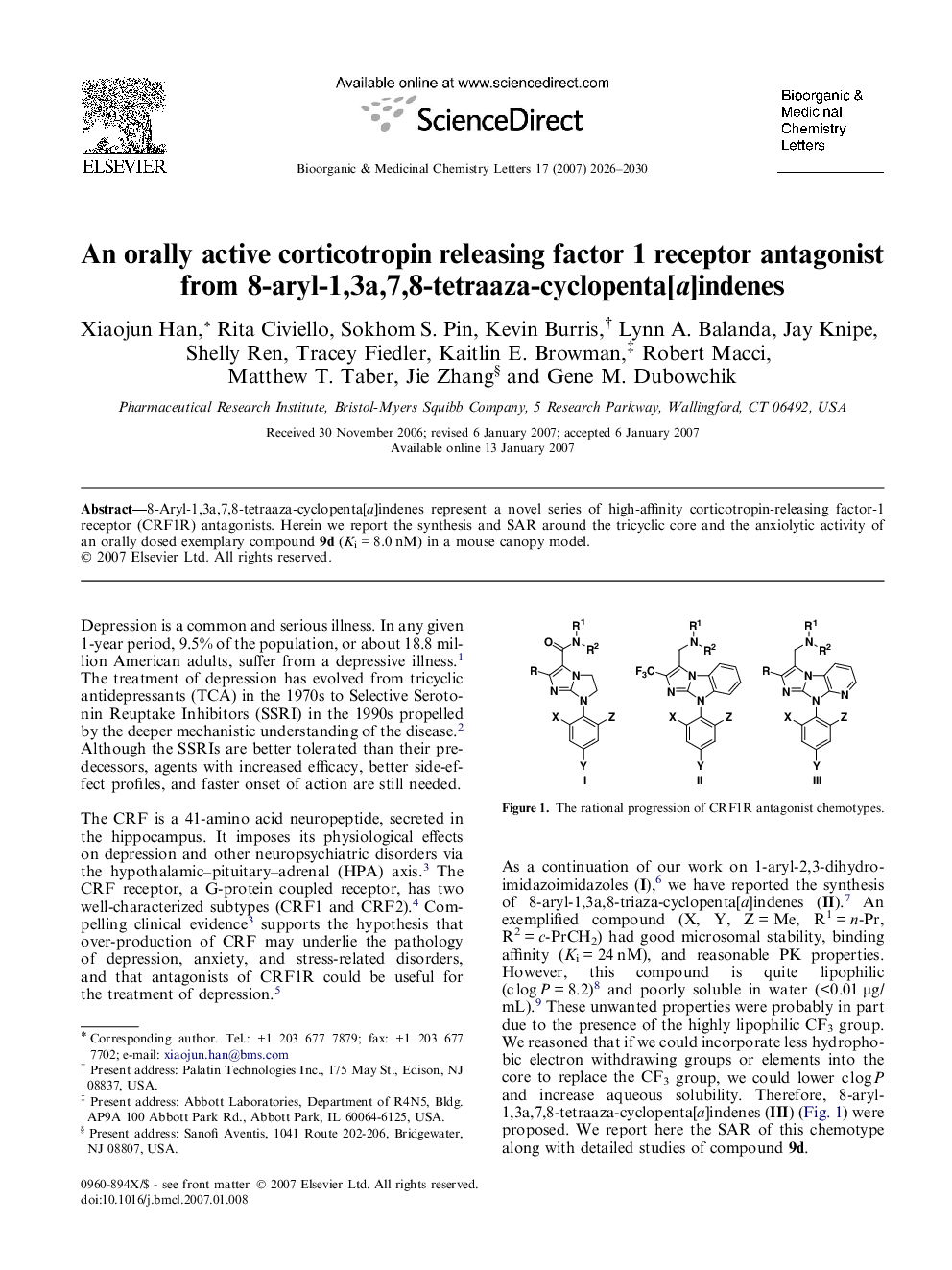An orally active corticotropin releasing factor 1 receptor antagonist from 8-aryl-1,3a,7,8-tetraaza-cyclopenta[a]indenes