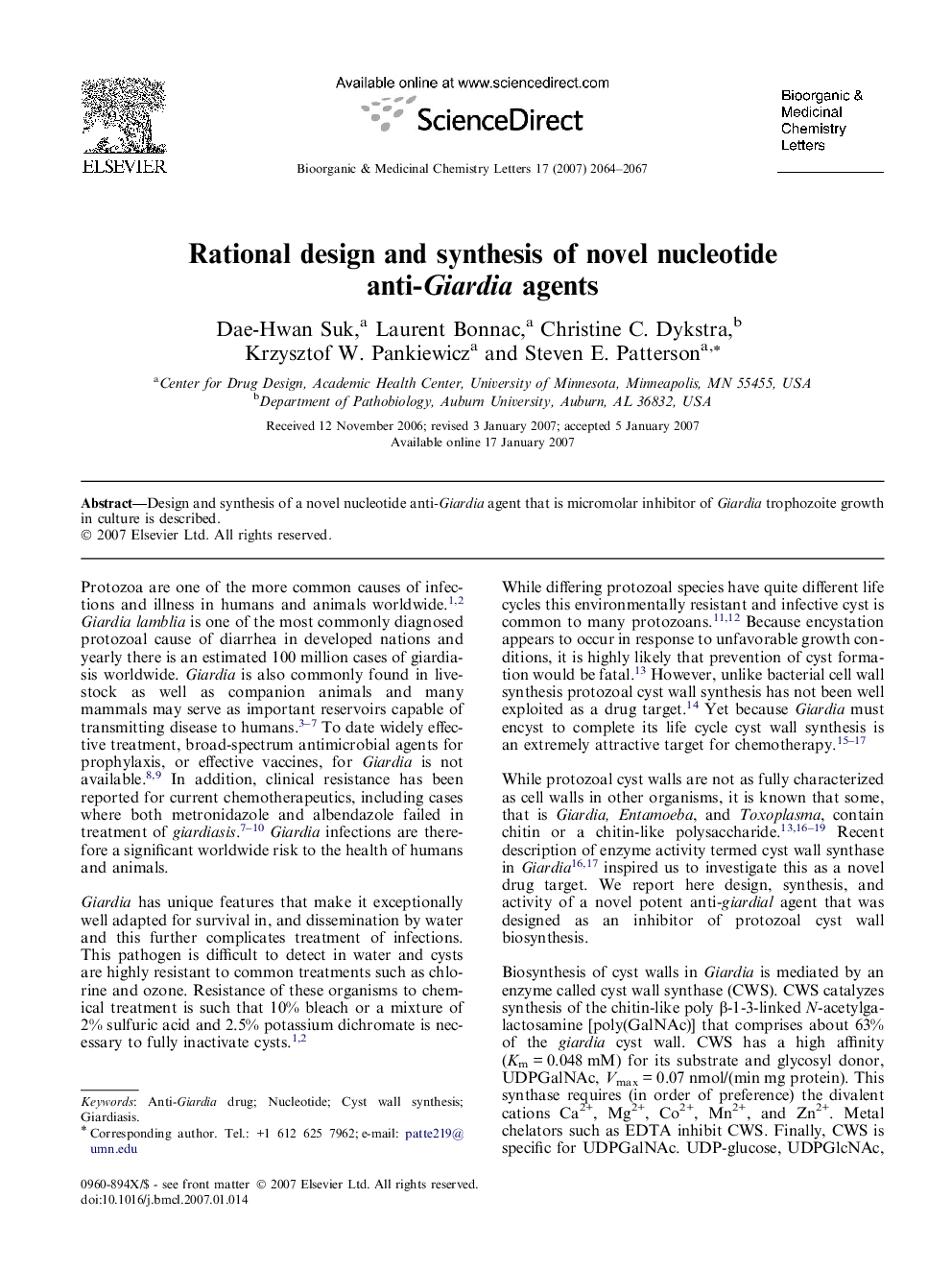 Rational design and synthesis of novel nucleotide anti-Giardia agents