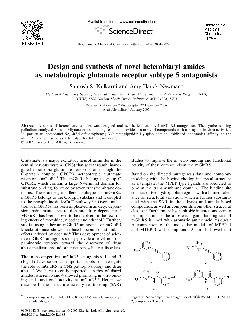 Design and synthesis of novel heterobiaryl amides as metabotropic glutamate receptor subtype 5 antagonists