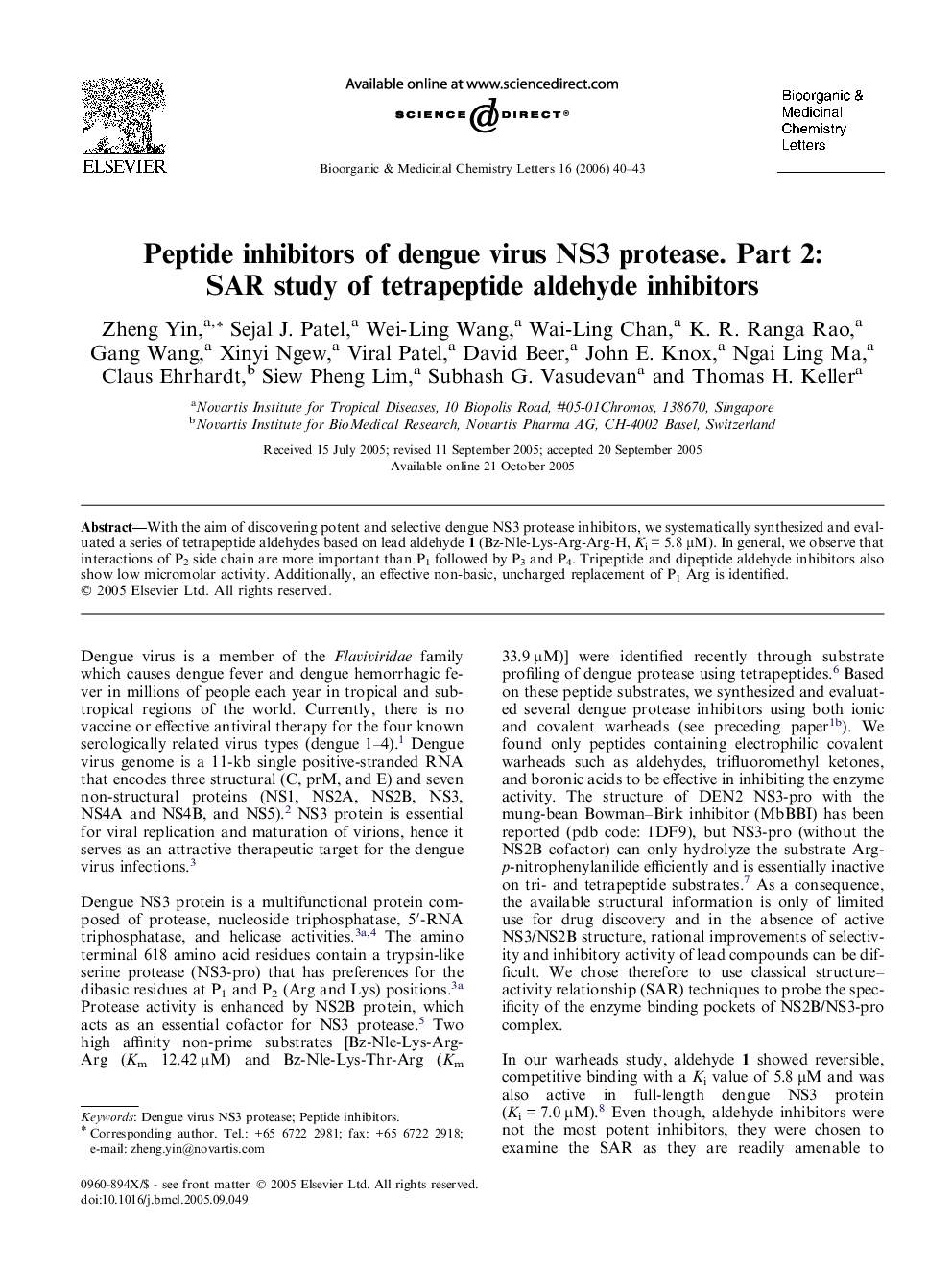 Peptide inhibitors of dengue virus NS3 protease. Part 2: SAR study of tetrapeptide aldehyde inhibitors