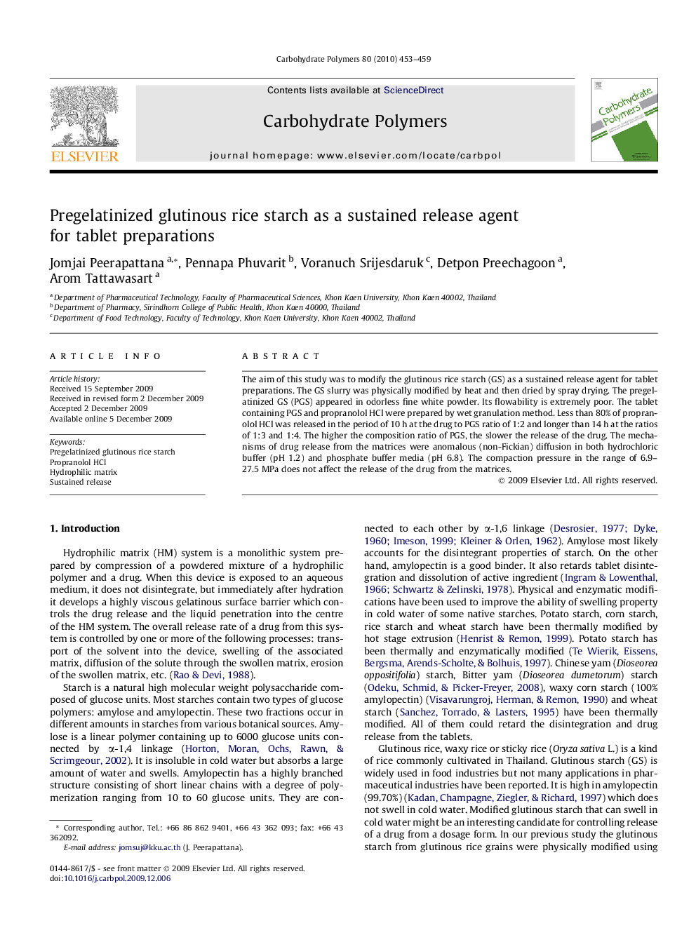 Pregelatinized glutinous rice starch as a sustained release agent for tablet preparations