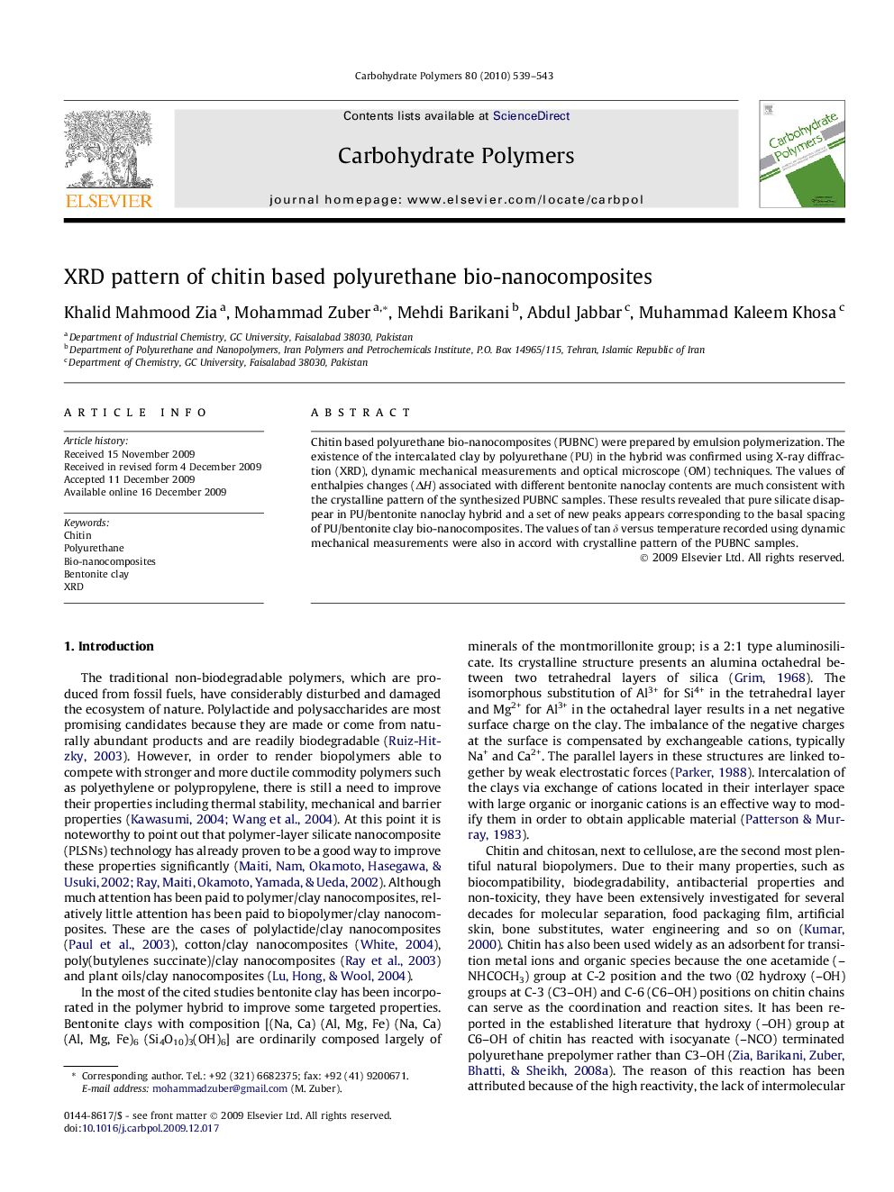 XRD pattern of chitin based polyurethane bio-nanocomposites