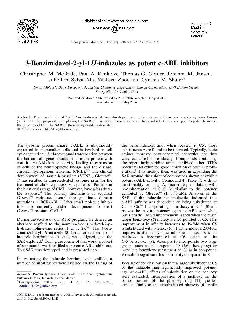 3-Benzimidazol-2-yl-1H-indazoles as potent c-ABL inhibitors