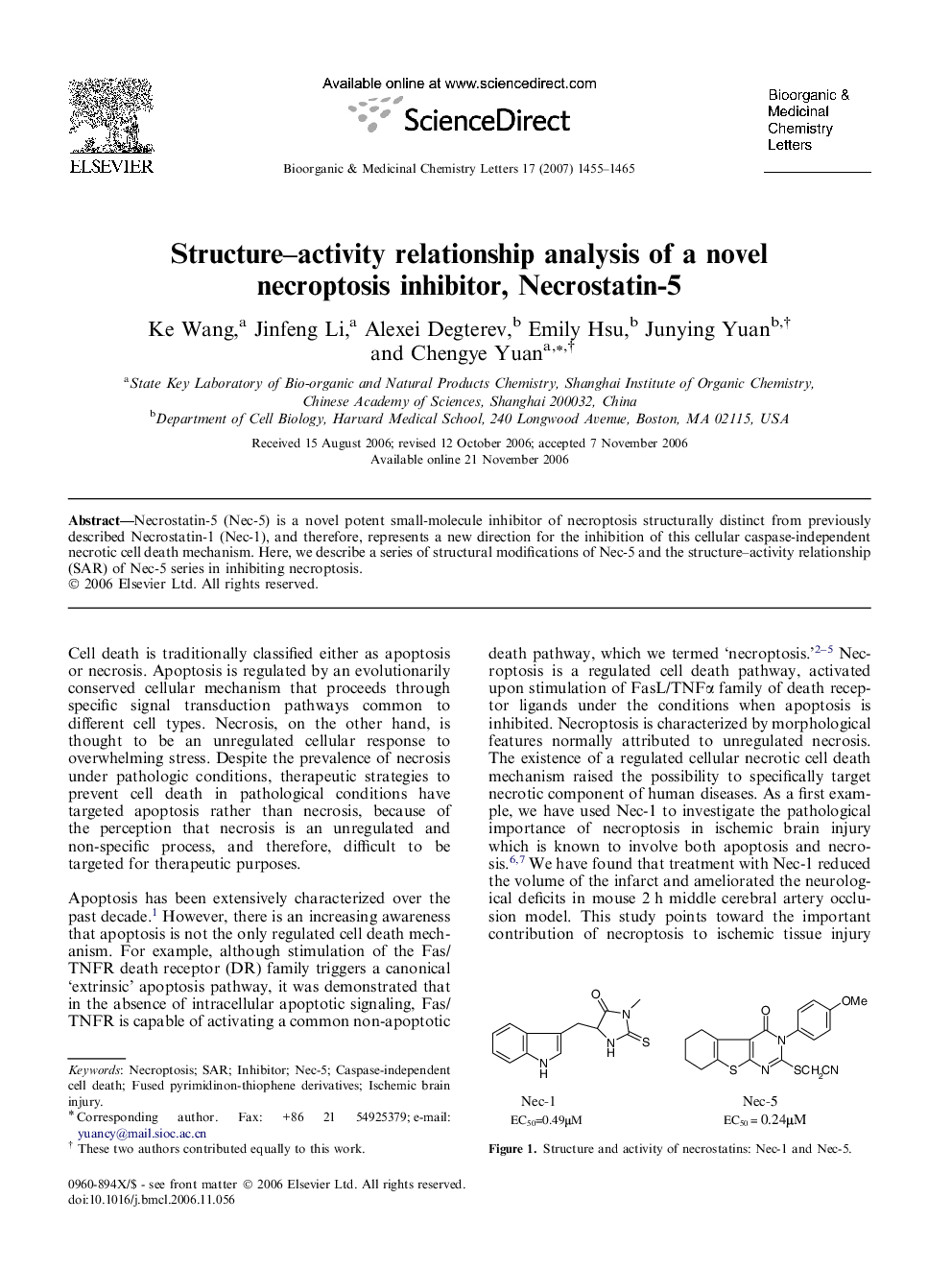 Structure–activity relationship analysis of a novel necroptosis inhibitor, Necrostatin-5