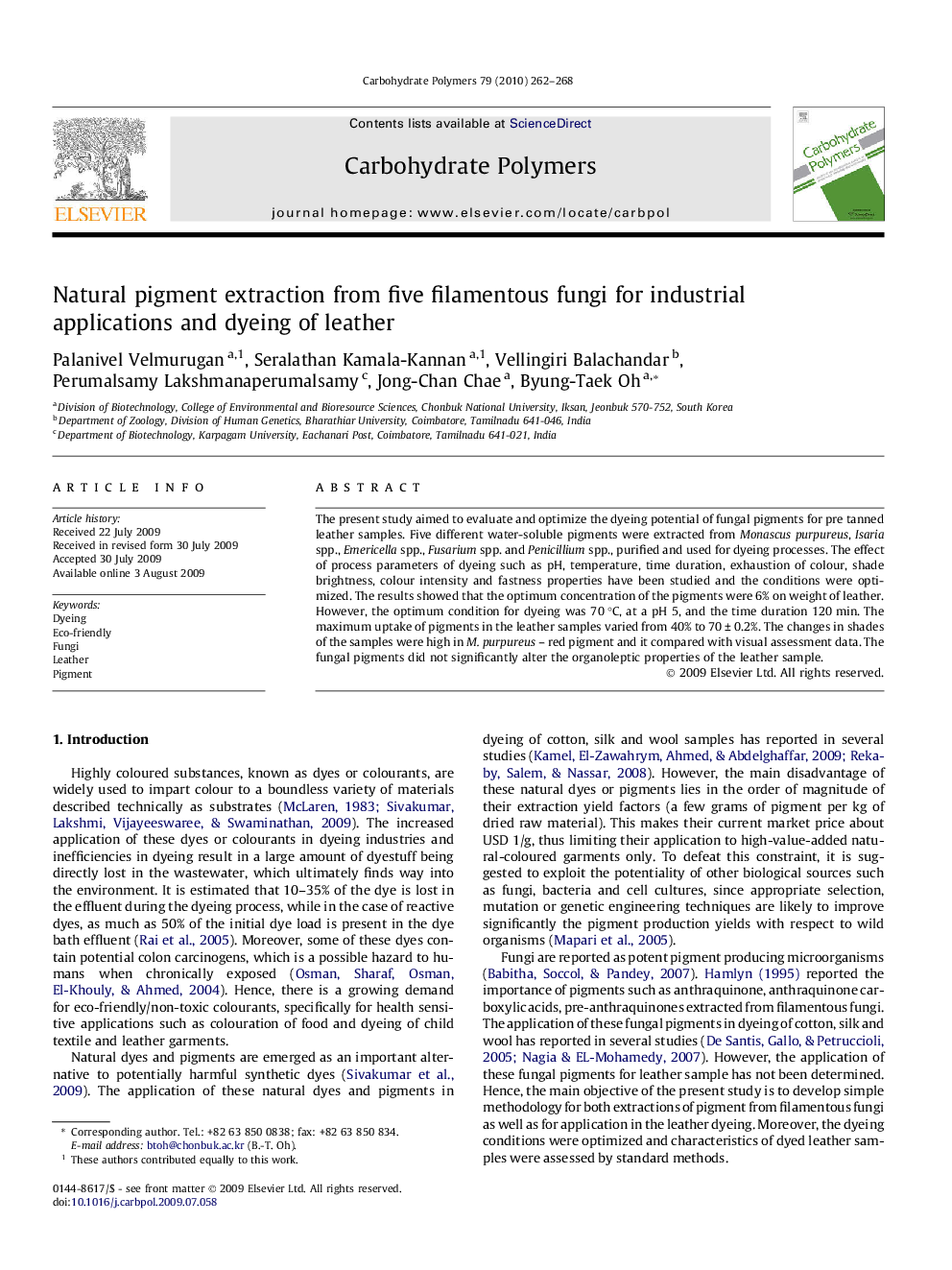 Natural pigment extraction from five filamentous fungi for industrial applications and dyeing of leather