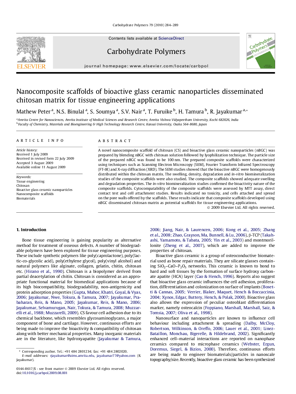 Nanocomposite scaffolds of bioactive glass ceramic nanoparticles disseminated chitosan matrix for tissue engineering applications