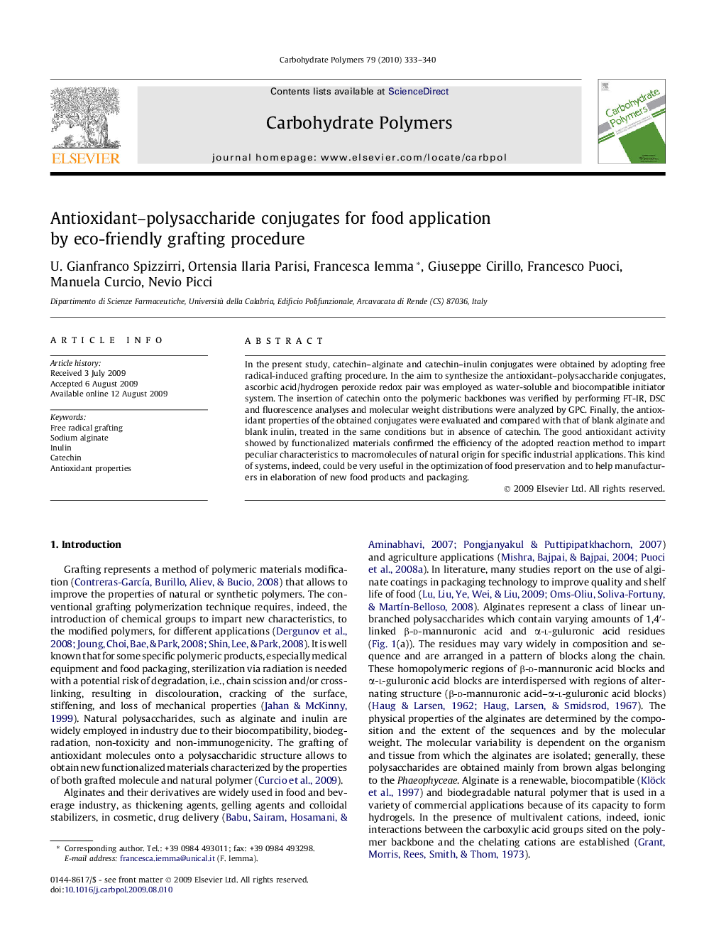 Antioxidant–polysaccharide conjugates for food application by eco-friendly grafting procedure