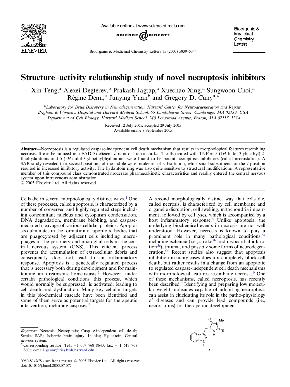 Structure–activity relationship study of novel necroptosis inhibitors