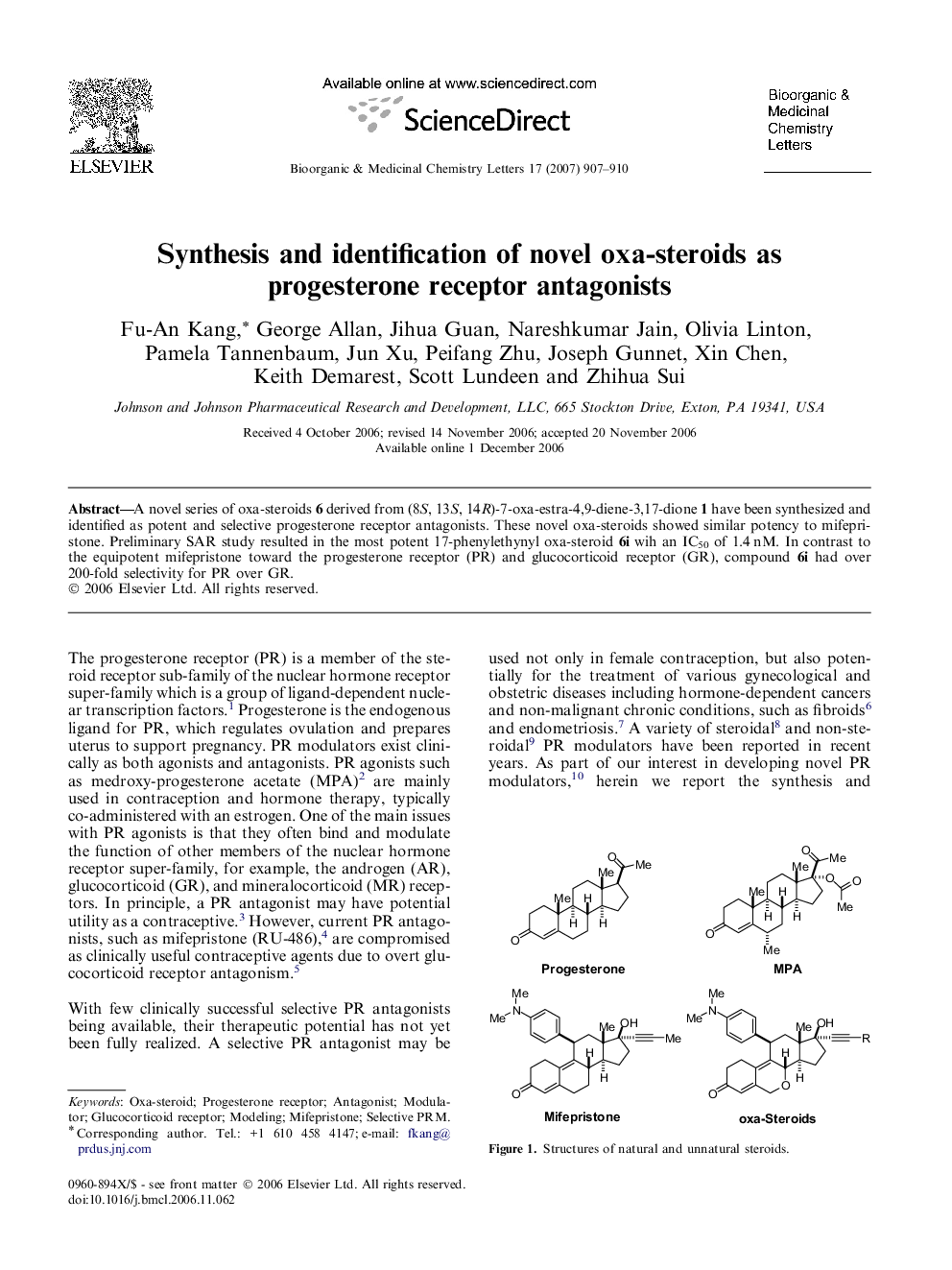 Synthesis and identification of novel oxa-steroids as progesterone receptor antagonists