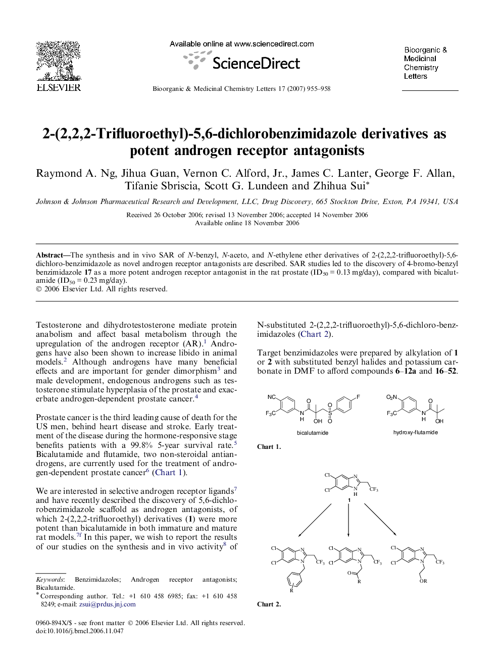 2-(2,2,2-Trifluoroethyl)-5,6-dichlorobenzimidazole derivatives as potent androgen receptor antagonists