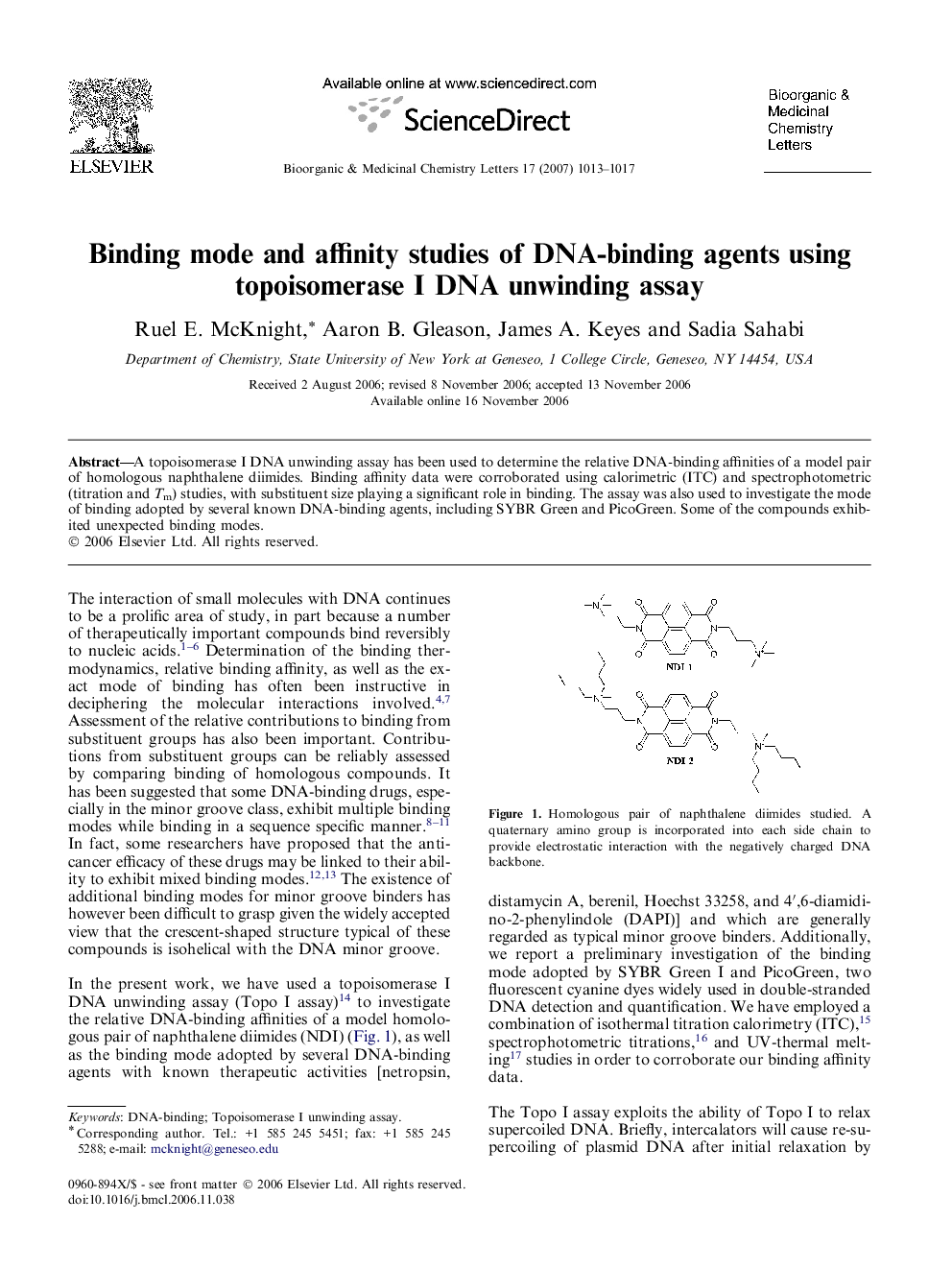 Binding mode and affinity studies of DNA-binding agents using topoisomerase I DNA unwinding assay