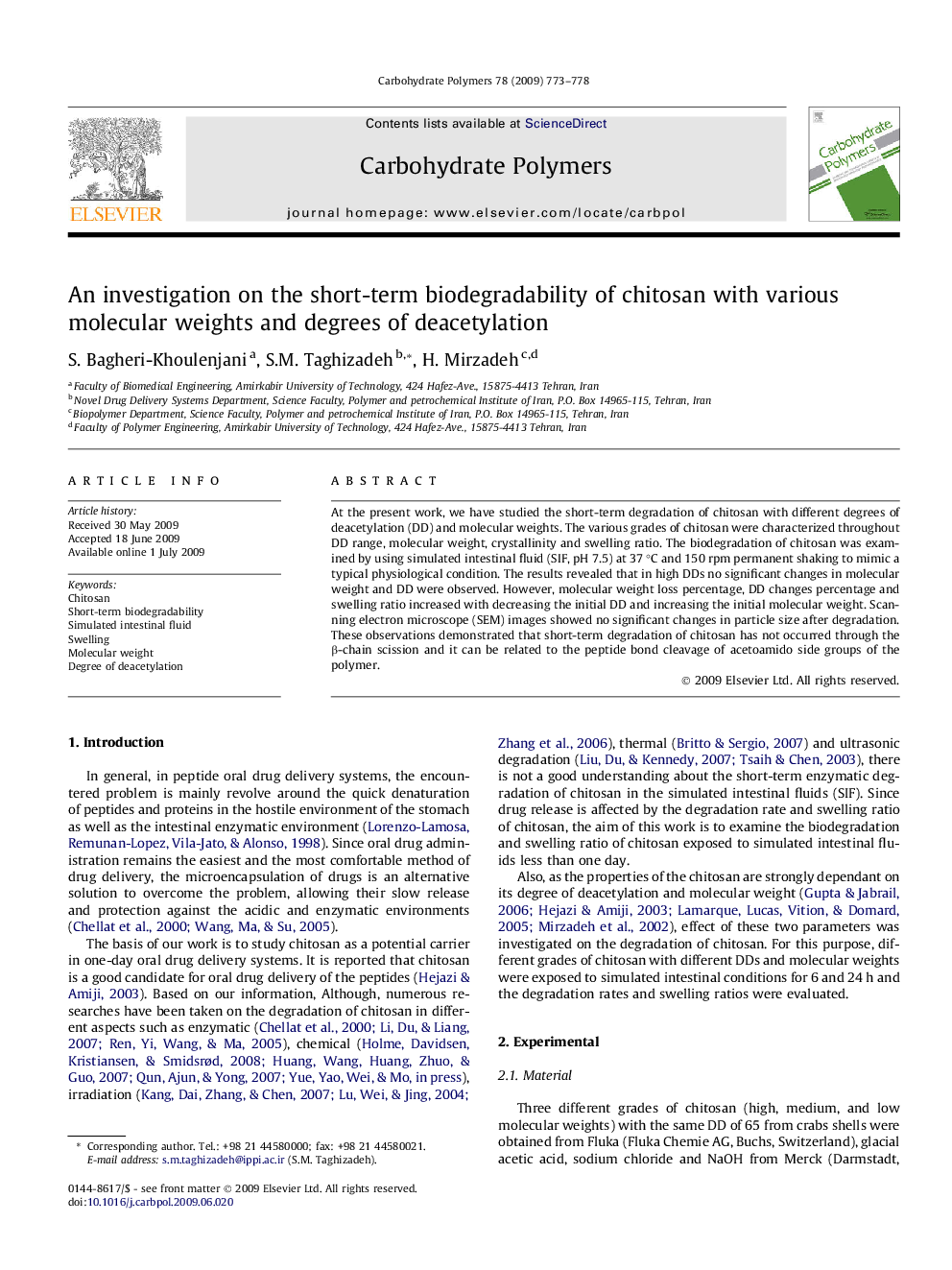 An investigation on the short-term biodegradability of chitosan with various molecular weights and degrees of deacetylation