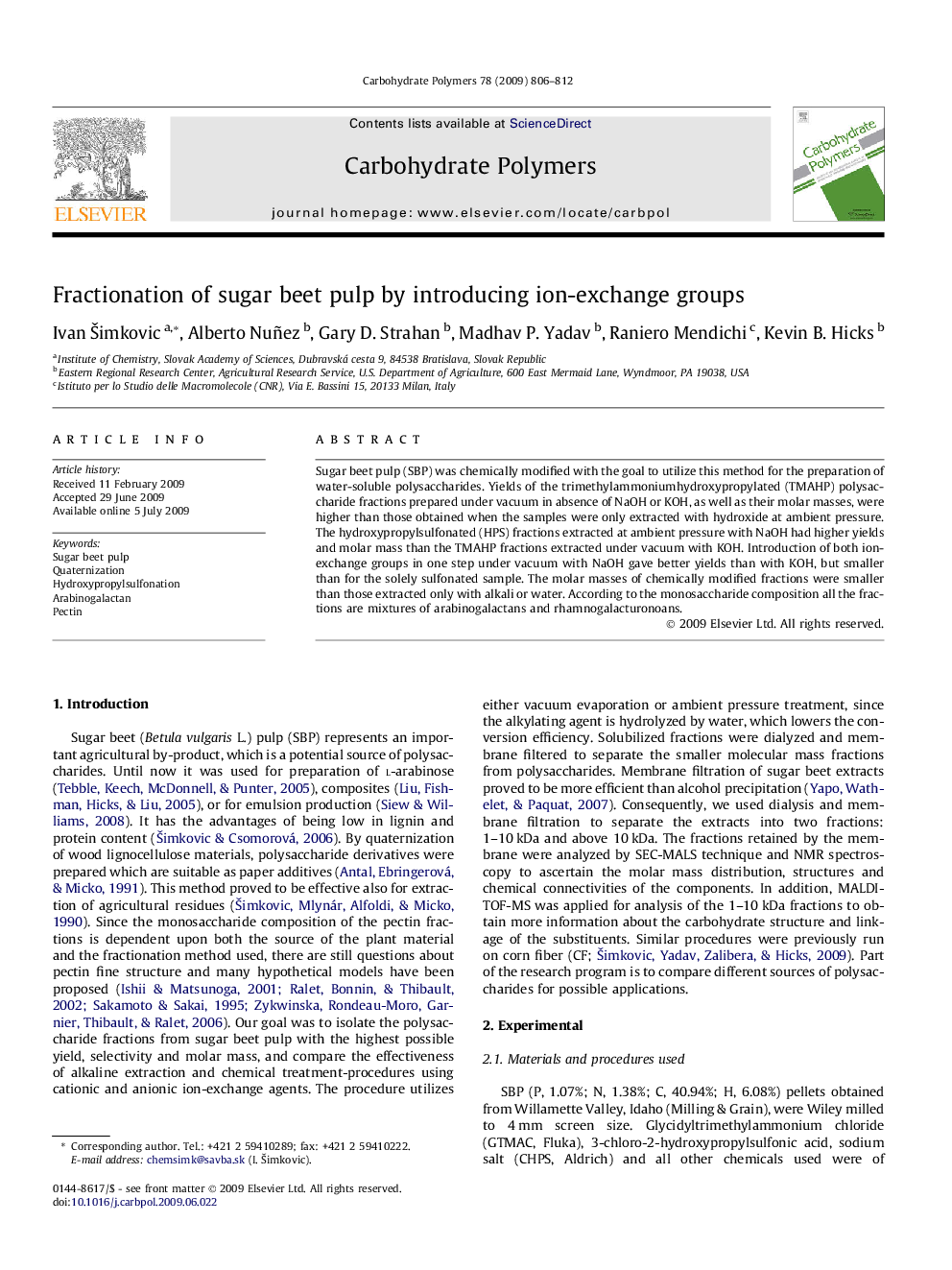 Fractionation of sugar beet pulp by introducing ion-exchange groups