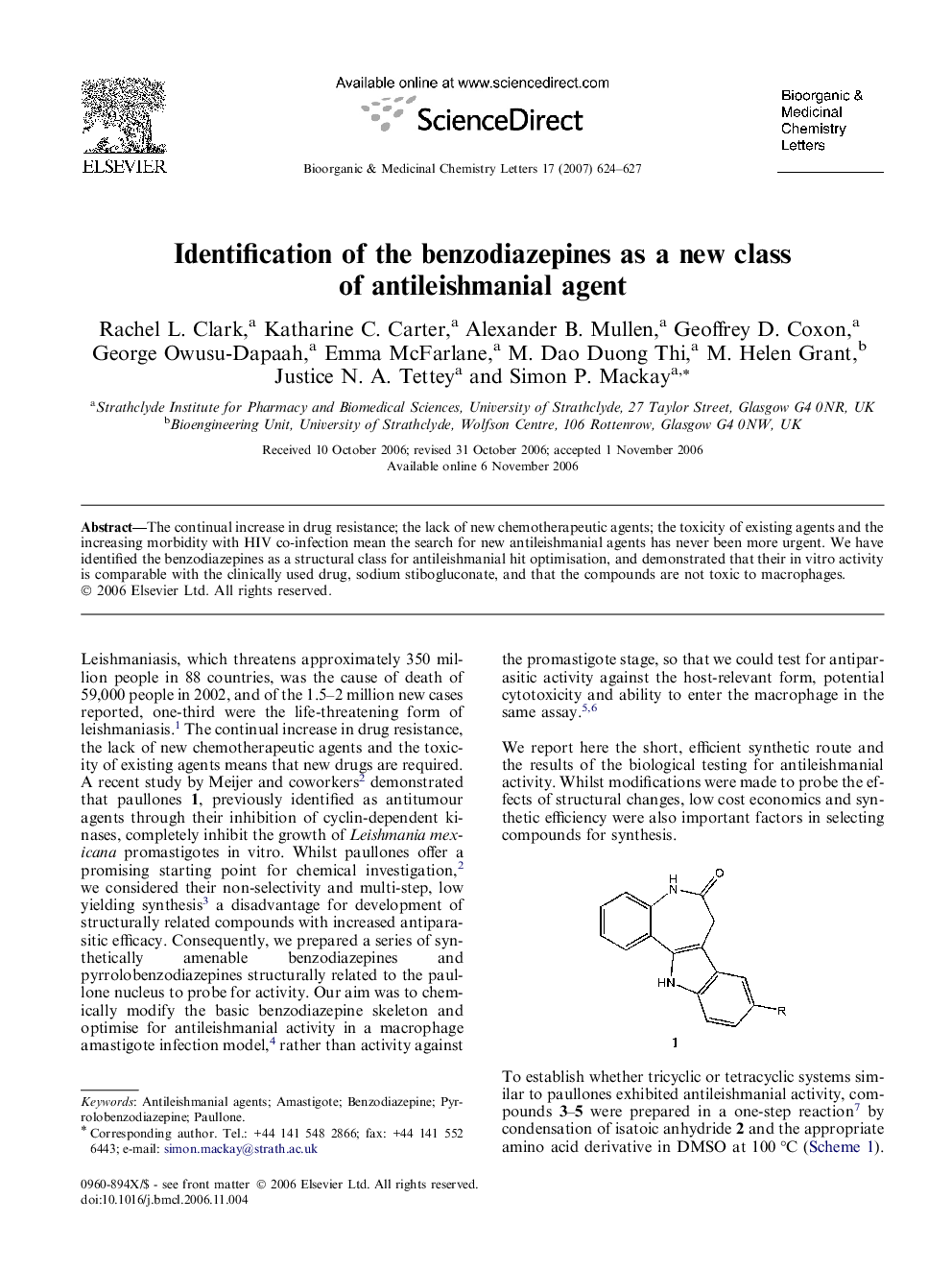 Identification of the benzodiazepines as a new class of antileishmanial agent