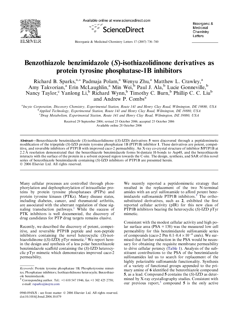 Benzothiazole benzimidazole (S)-isothiazolidinone derivatives as protein tyrosine phosphatase-1B inhibitors