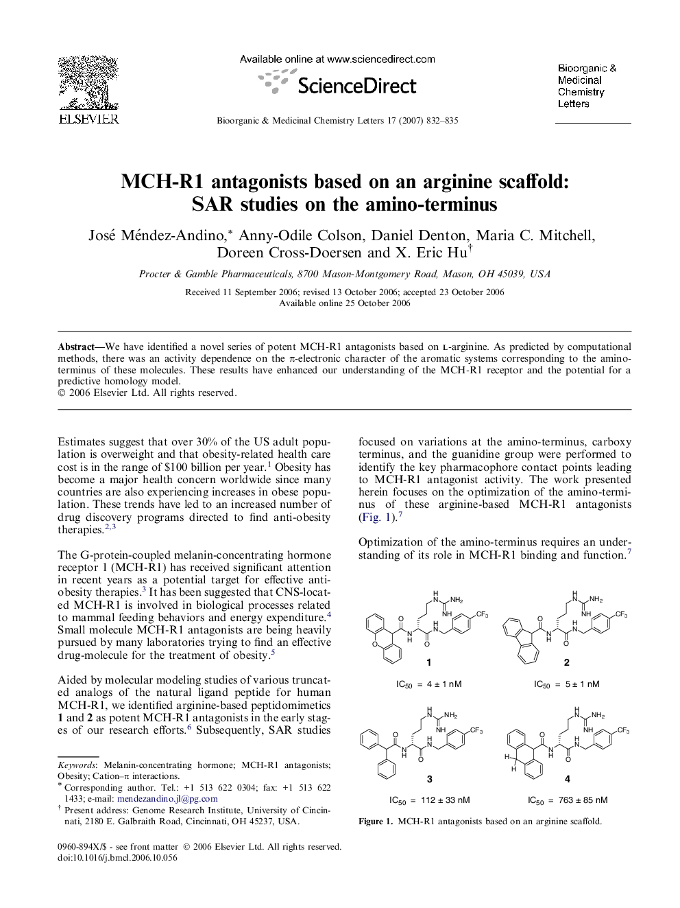 MCH-R1 antagonists based on an arginine scaffold: SAR studies on the amino-terminus