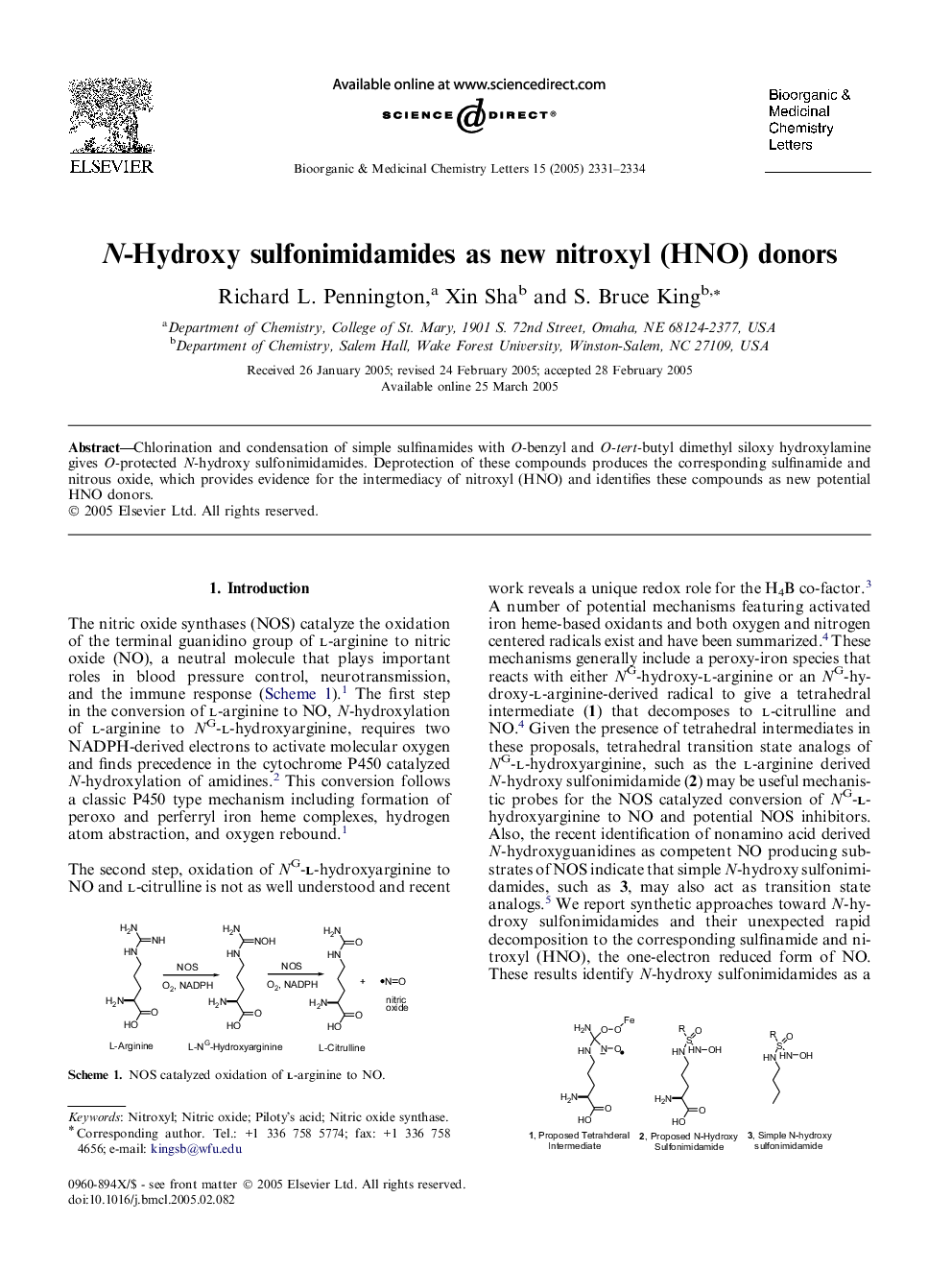 N-Hydroxy sulfonimidamides as new nitroxyl (HNO) donors