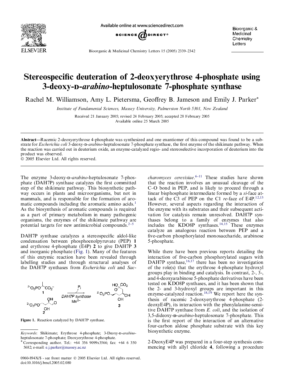 Stereospecific deuteration of 2-deoxyerythrose 4-phosphate using 3-deoxy-D-arabino-heptulosonate 7-phosphate synthase