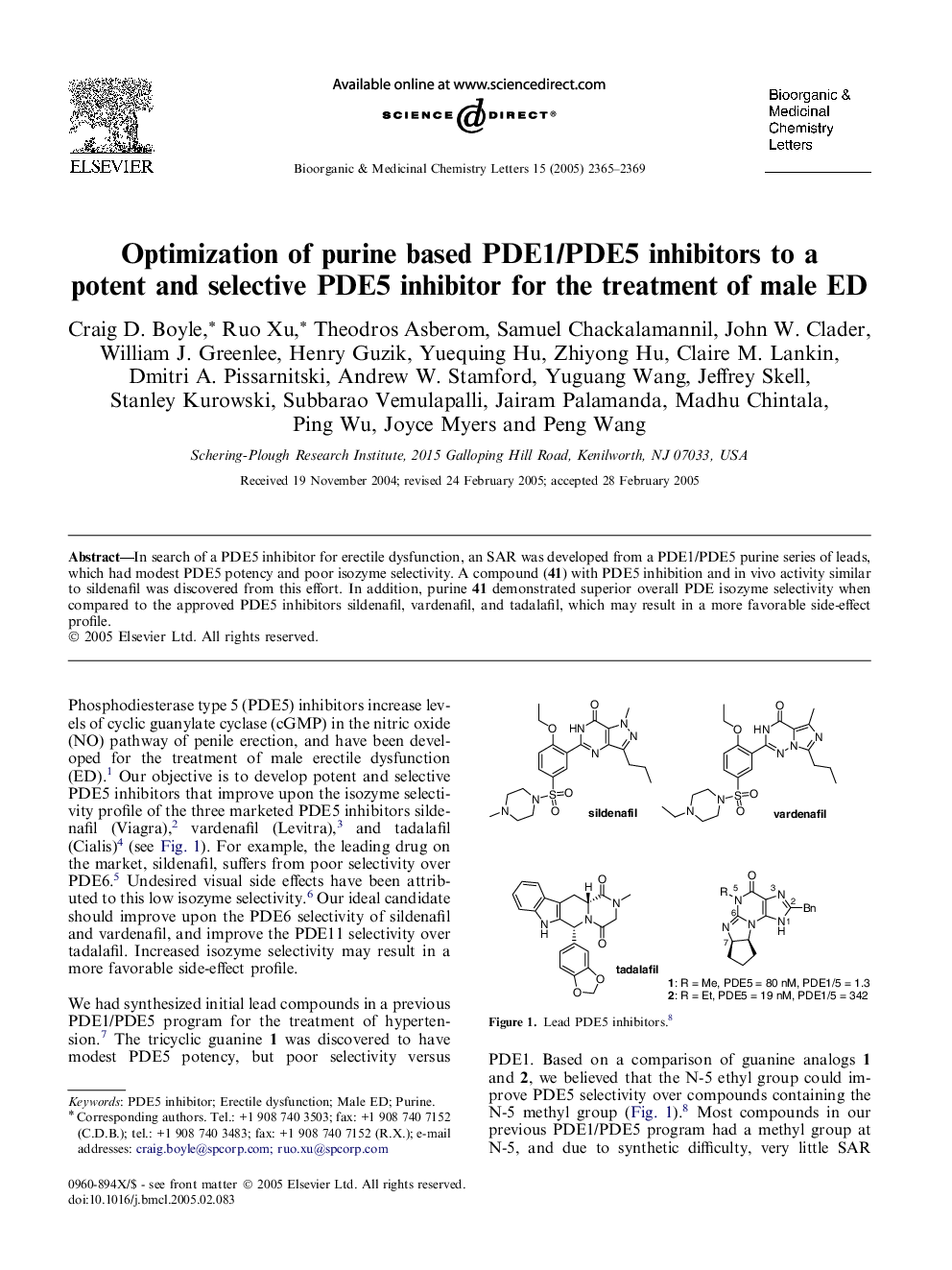 Optimization of purine based PDE1/PDE5 inhibitors to a potent and selective PDE5 inhibitor for the treatment of male ED