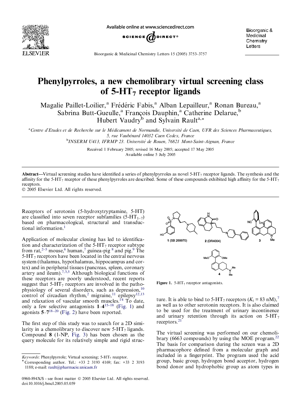 Phenylpyrroles, a new chemolibrary virtual screening class of 5-HT7 receptor ligands