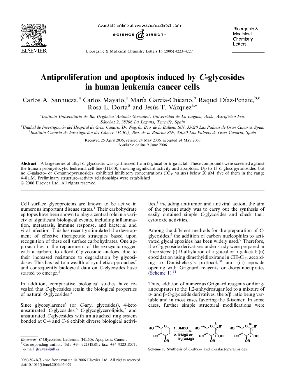 عکس صفحه اول مقاله: Antiproliferation and apoptosis induced by C-glycosides in human leukemia cancer cells Antiproliferation and apoptosis induced by C-glycosides in human leukemia cancer cells