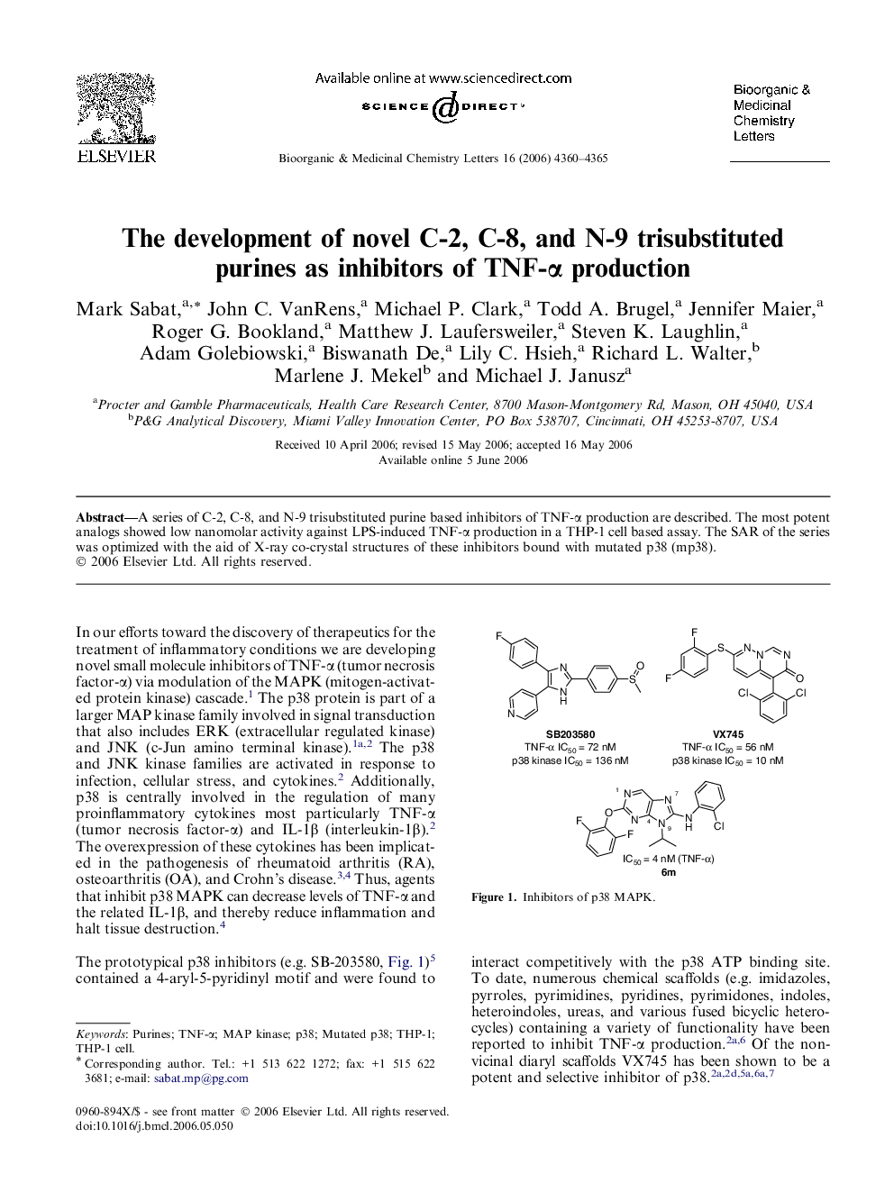 The development of novel C-2, C-8, and N-9 trisubstituted purines as inhibitors of TNF-α production