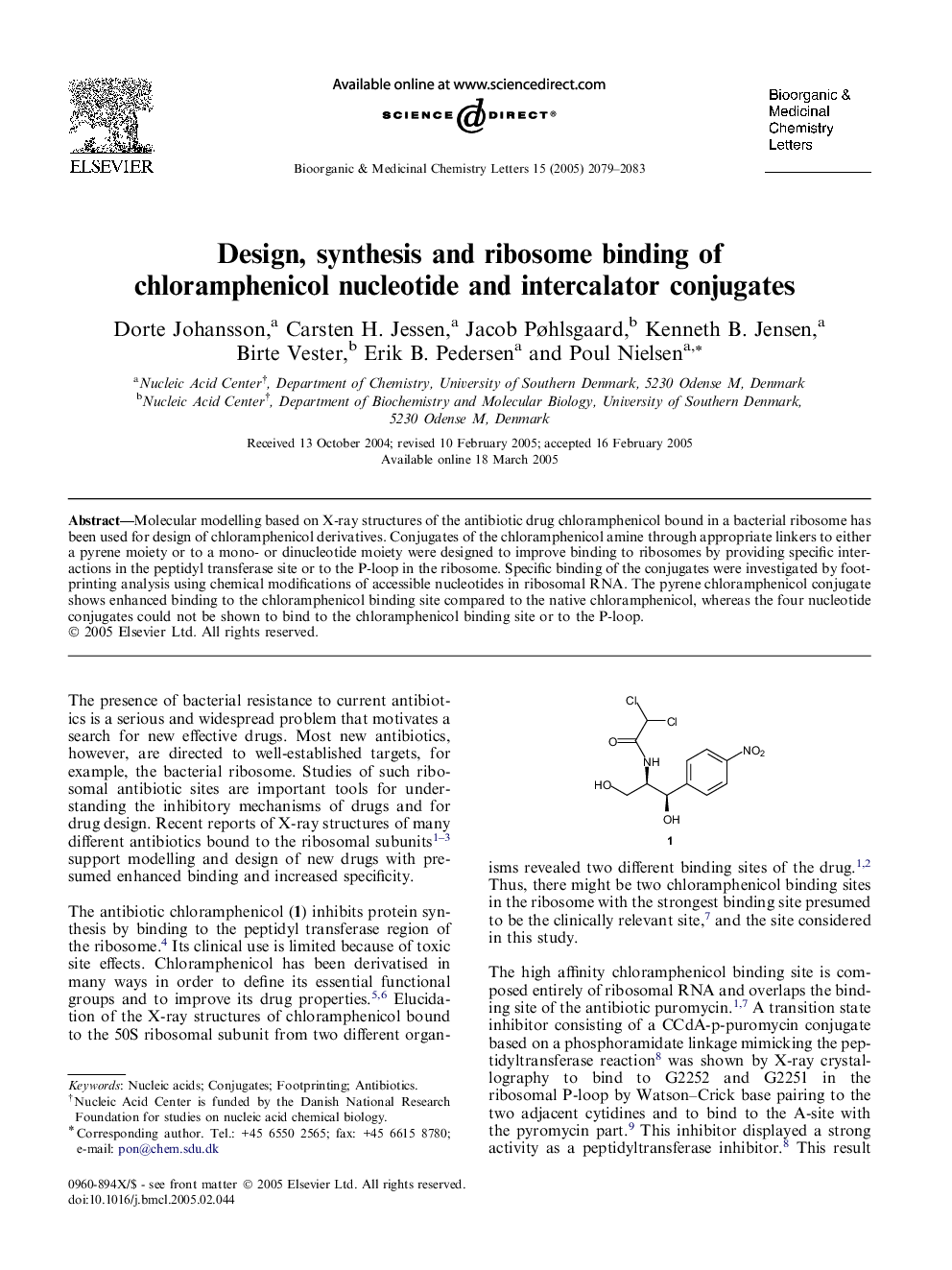 Design, synthesis and ribosome binding of chloramphenicol nucleotide and intercalator conjugates