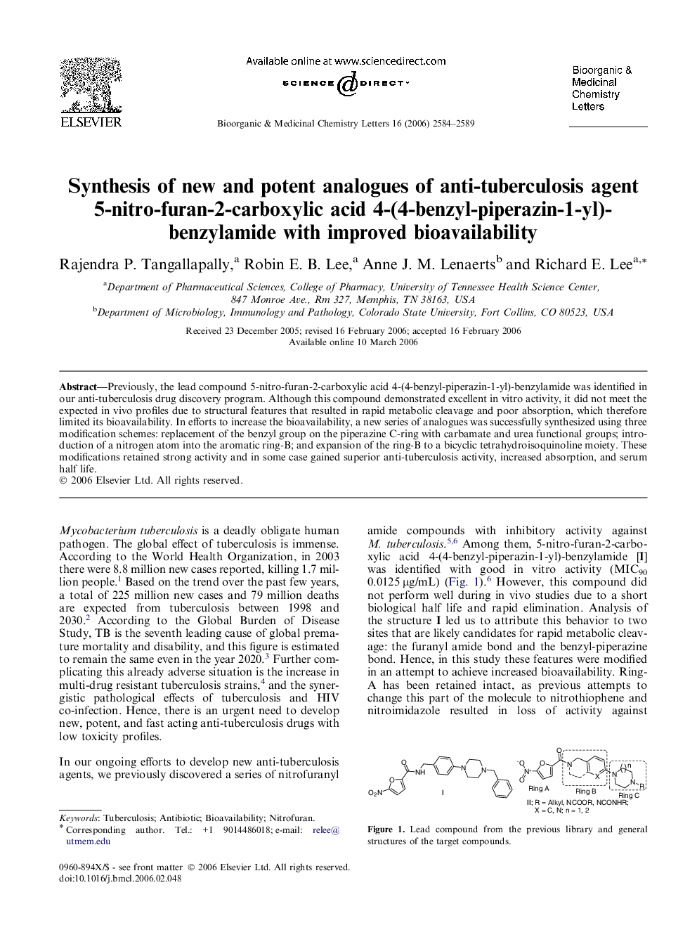 Synthesis of new and potent analogues of anti-tuberculosis agent 5-nitro-furan-2-carboxylic acid 4-(4-benzyl-piperazin-1-yl)-benzylamide with improved bioavailability