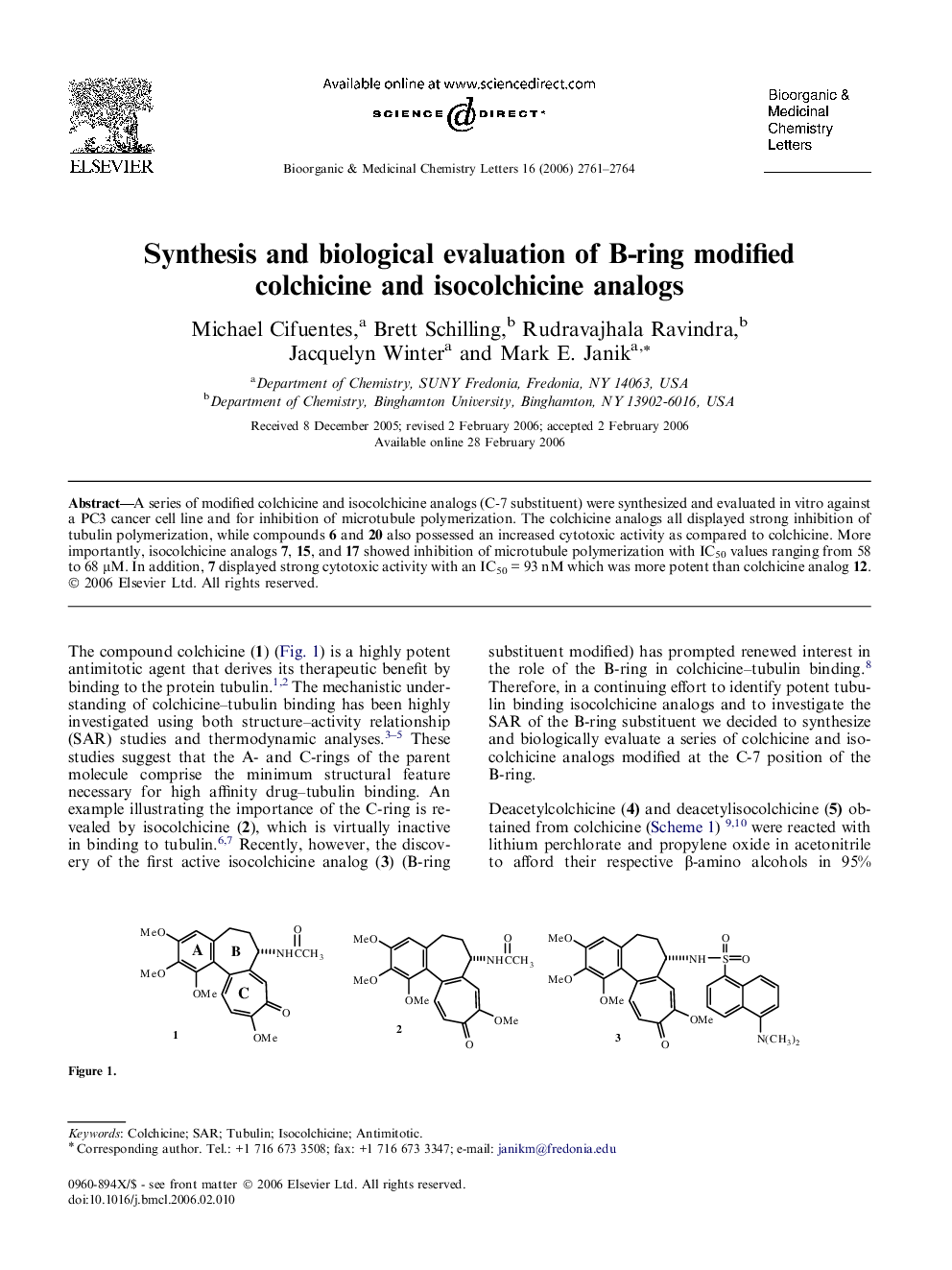 Synthesis and biological evaluation of B-ring modified colchicine and isocolchicine analogs