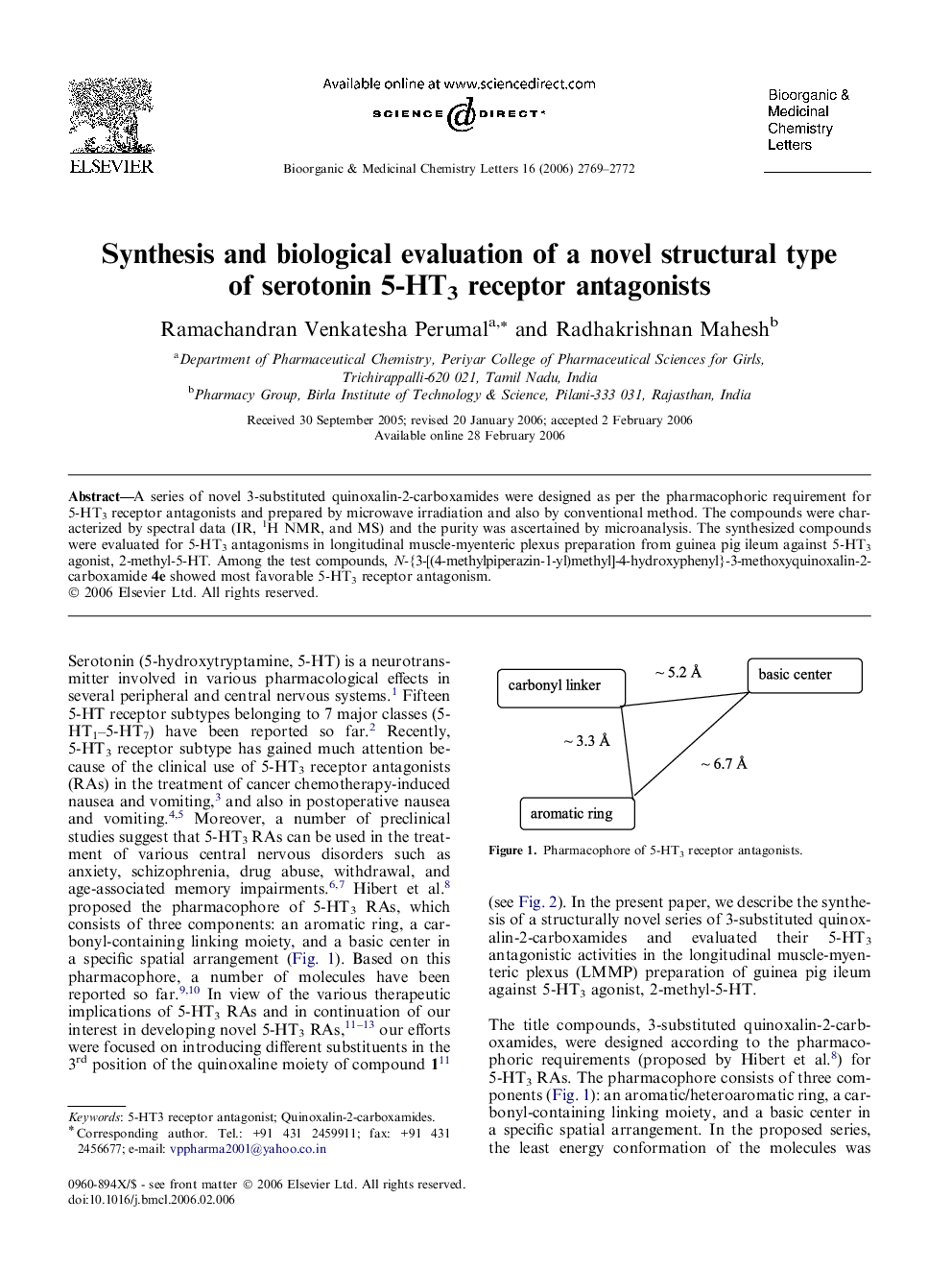 Synthesis and biological evaluation of a novel structural type of serotonin 5-HT3 receptor antagonists