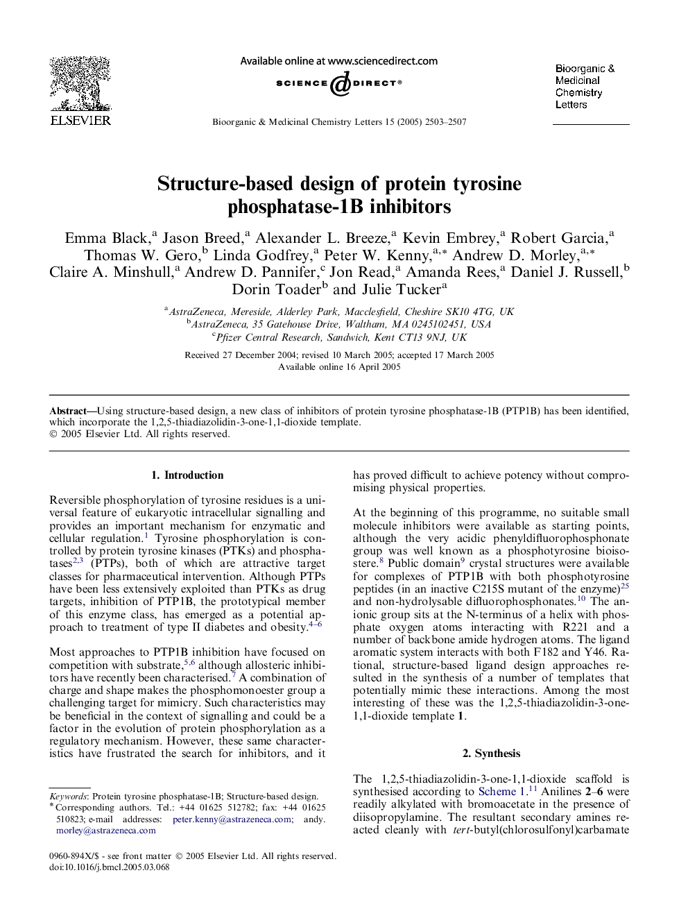 Structure-based design of protein tyrosine phosphatase-1B inhibitors