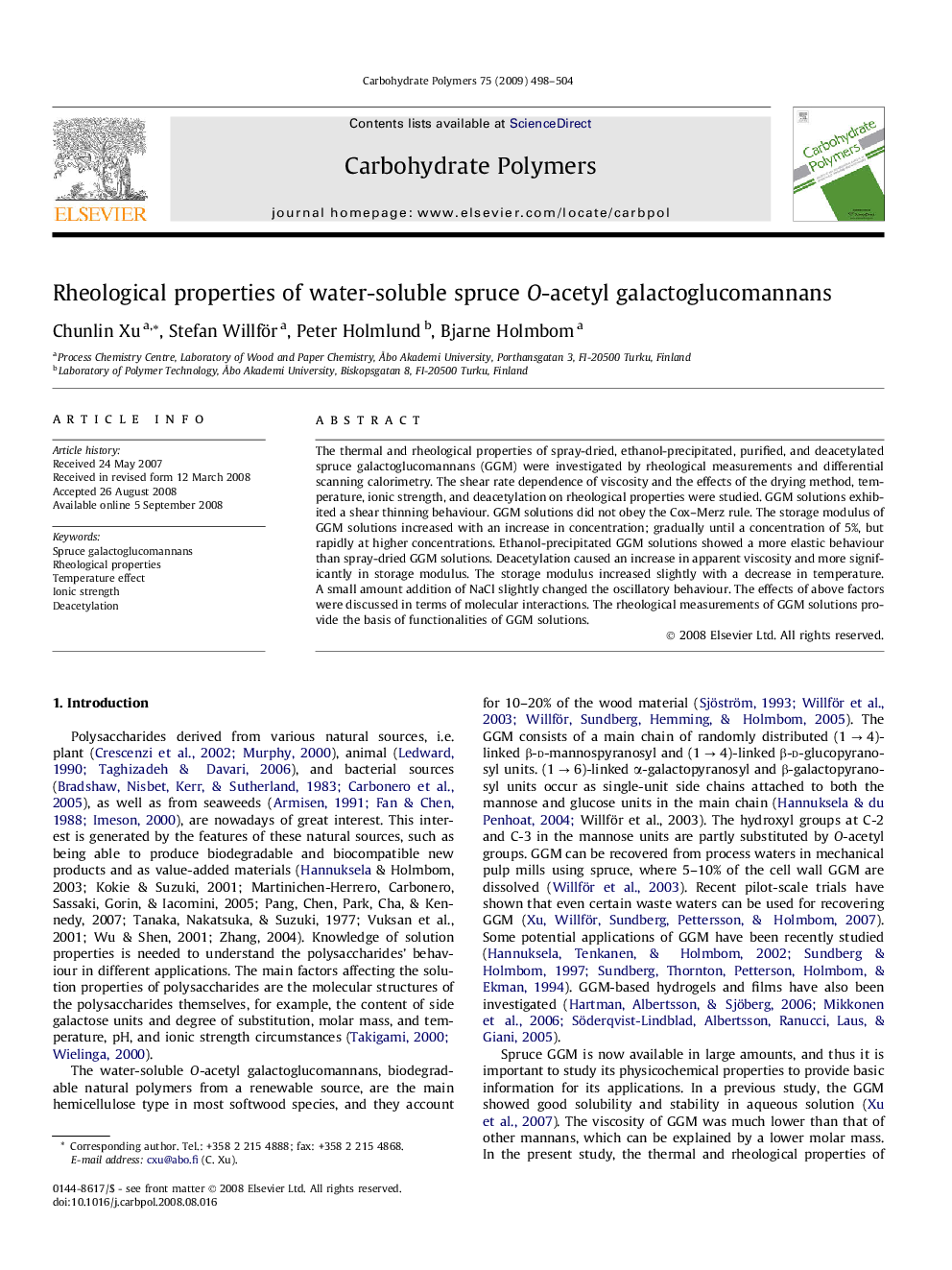 Rheological properties of water-soluble spruce O-acetyl galactoglucomannans