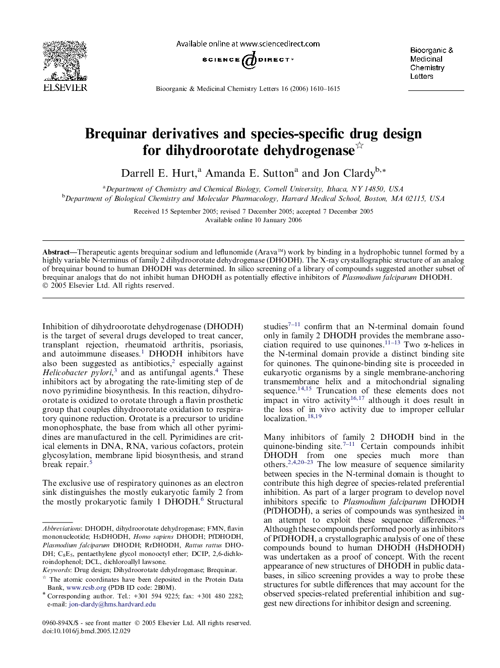 Brequinar derivatives and species-specific drug design for dihydroorotate dehydrogenase 