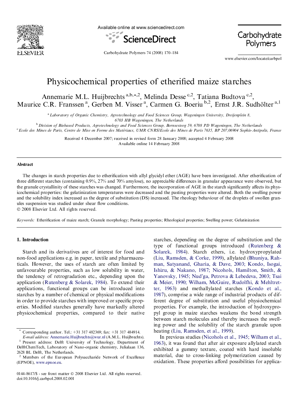 Physicochemical properties of etherified maize starches