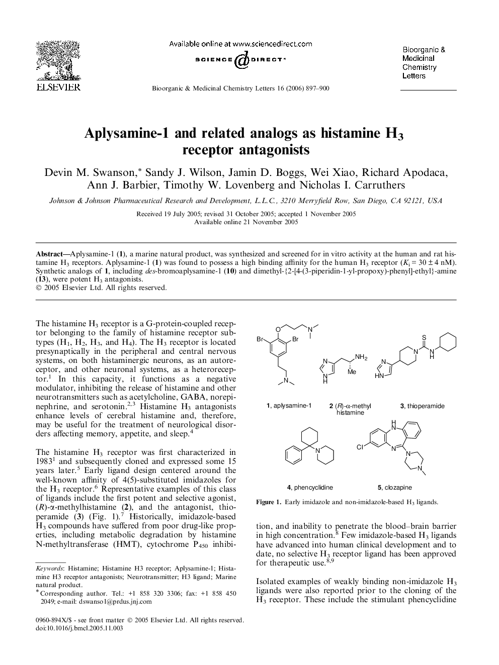 Aplysamine-1 and related analogs as histamine H3 receptor antagonists