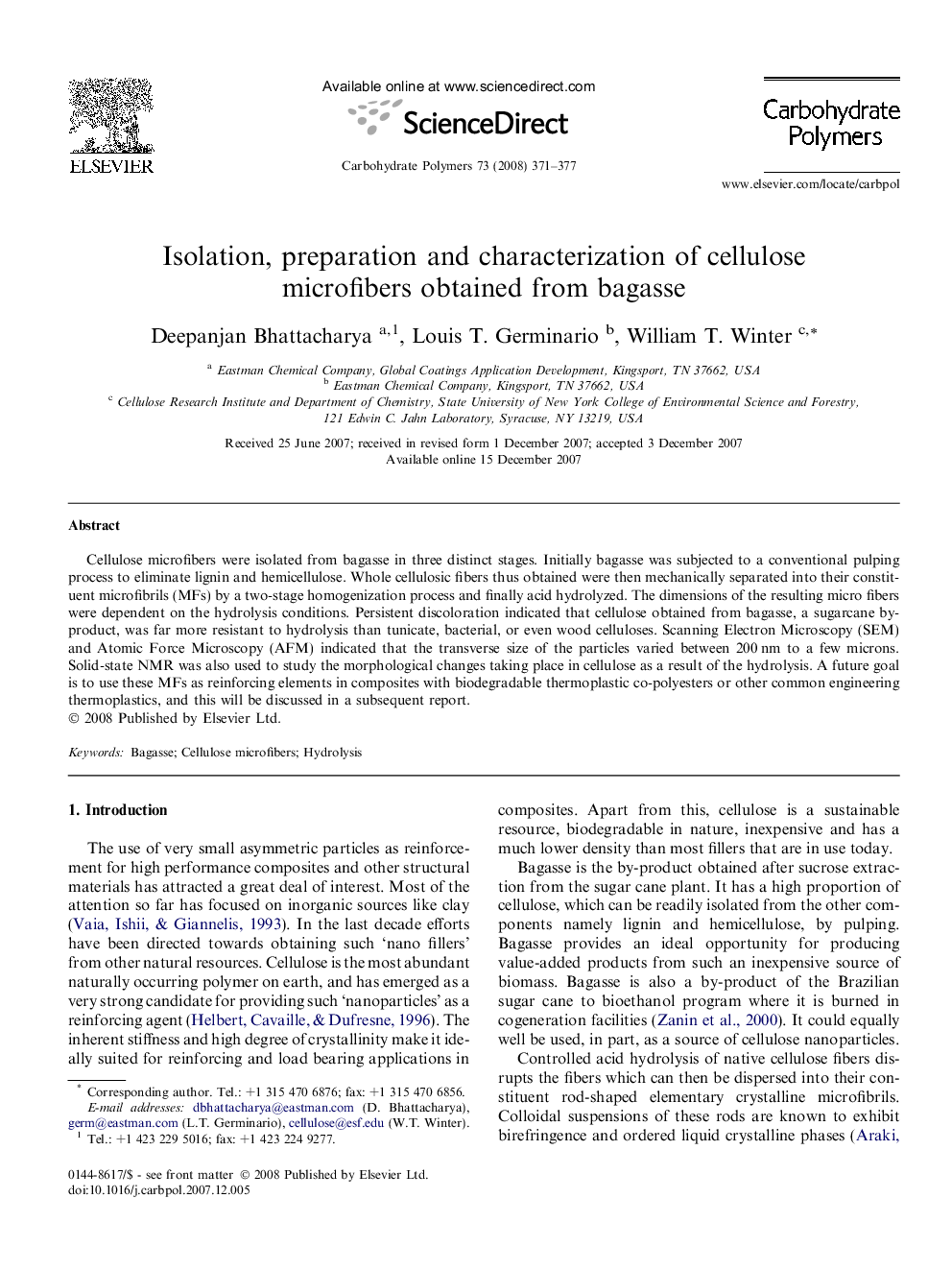 Isolation, preparation and characterization of cellulose microfibers obtained from bagasse