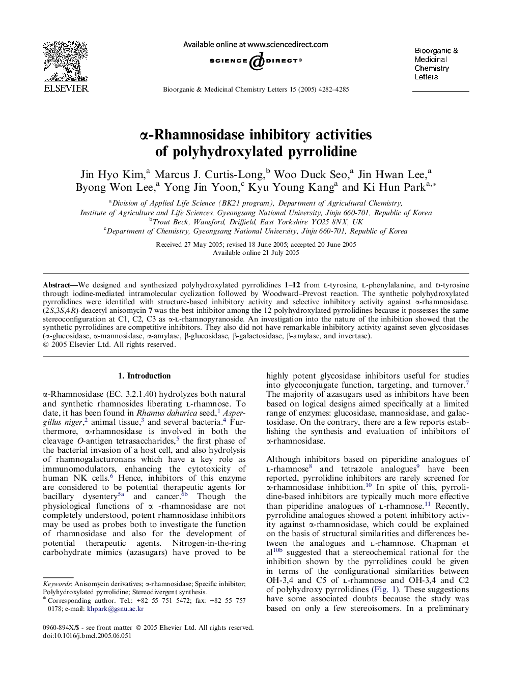 α-Rhamnosidase inhibitory activities of polyhydroxylated pyrrolidine