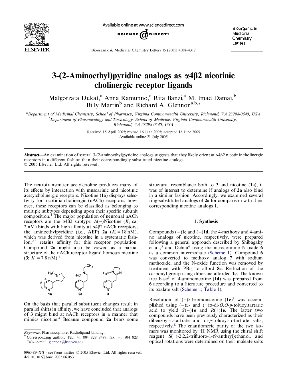 3-(2-Aminoethyl)pyridine analogs as α4β2 nicotinic cholinergic receptor ligands