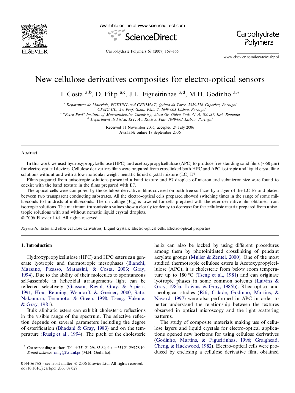 New cellulose derivatives composites for electro-optical sensors