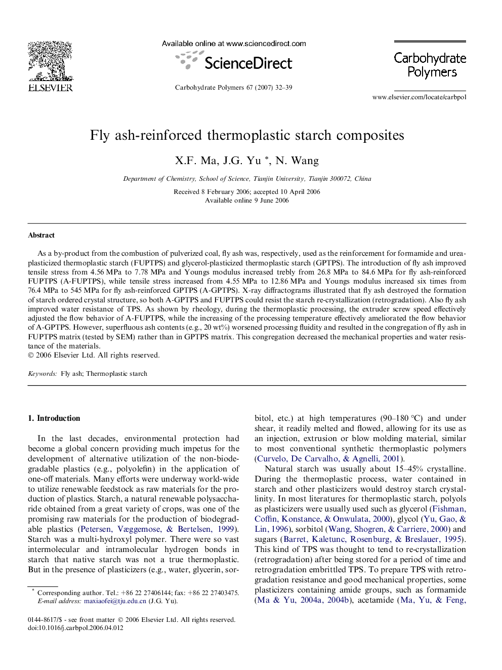 Fly ash-reinforced thermoplastic starch composites