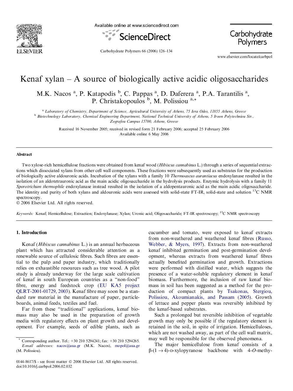 Kenaf xylan – A source of biologically active acidic oligosaccharides