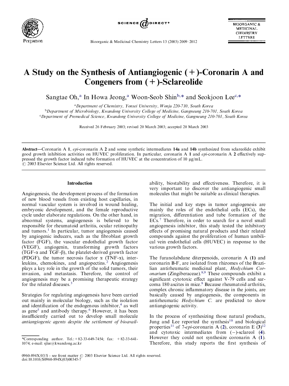 A study on the synthesis of antiangiogenic (+)-coronarin A and congeners from (+)-sclareolide